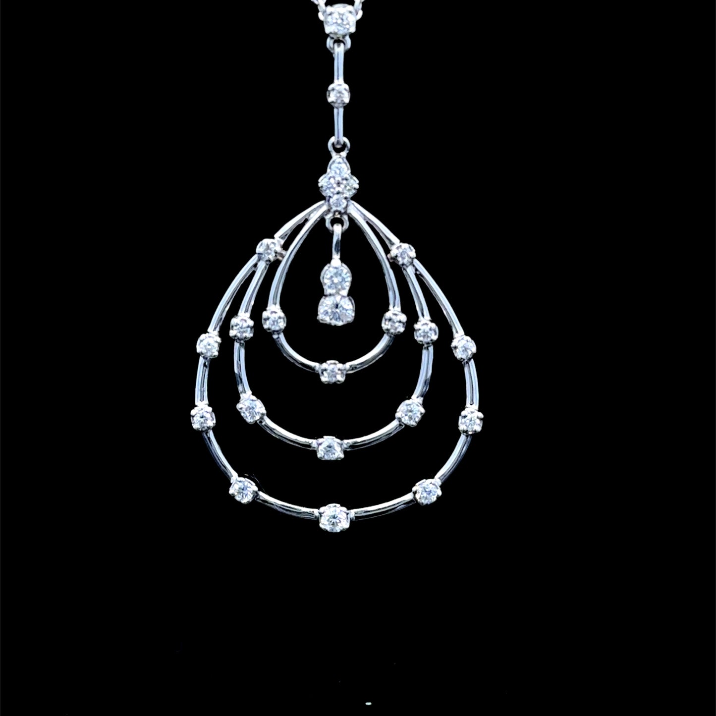 18K White Gold Oval Diamond Pendant & Line Earring Set