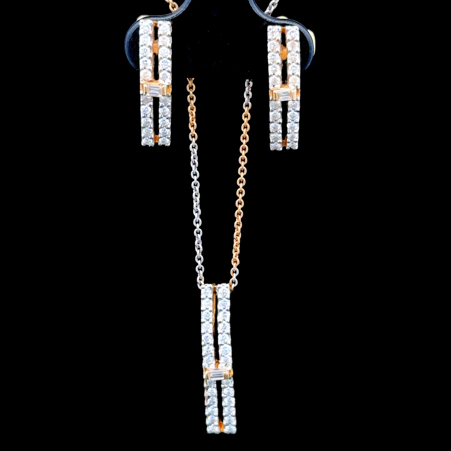 18K Mixed Diamond Pendant & Earring Set Certified E-F VVS