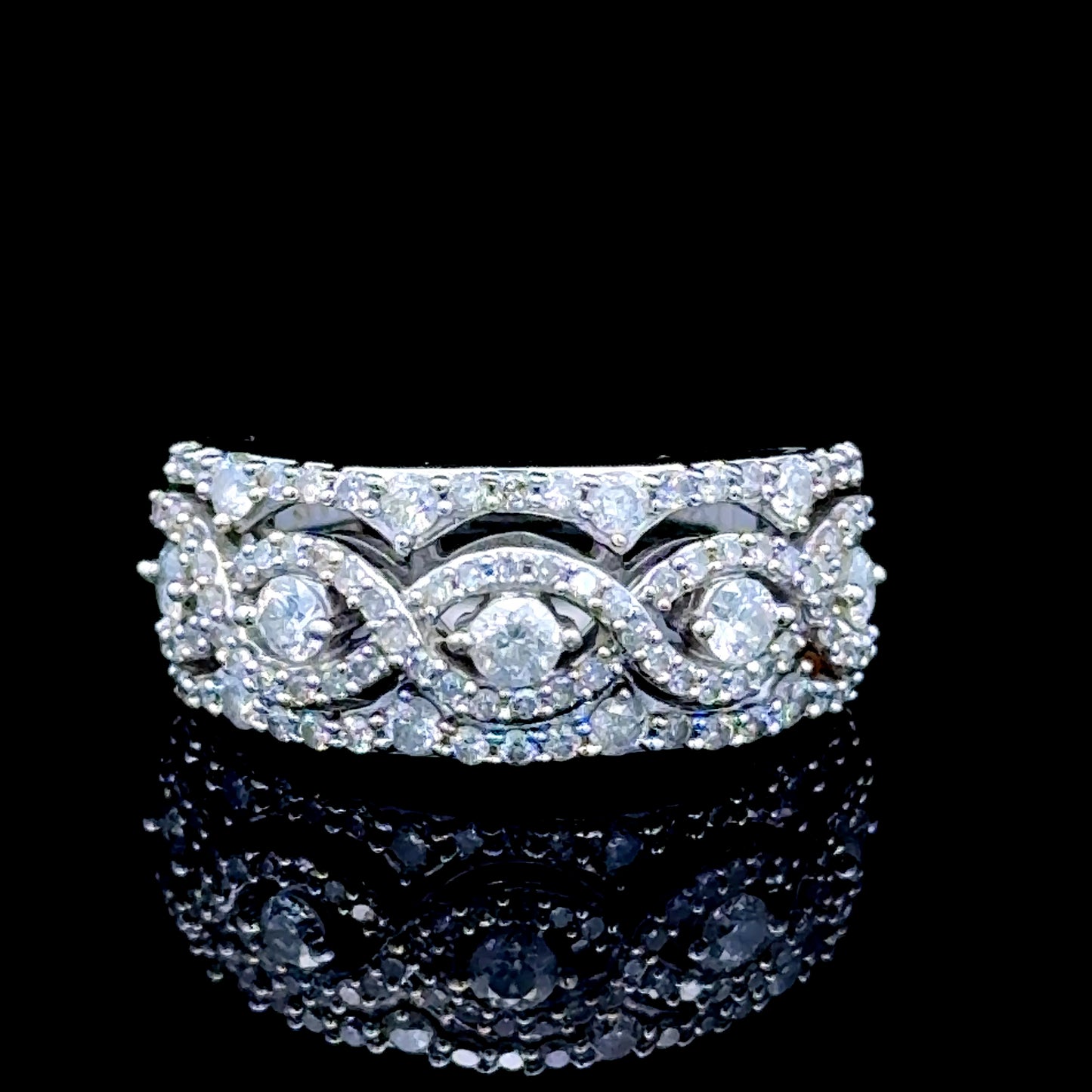 14K White Gold Diamond Cluster Band APPX 1.25 CTS