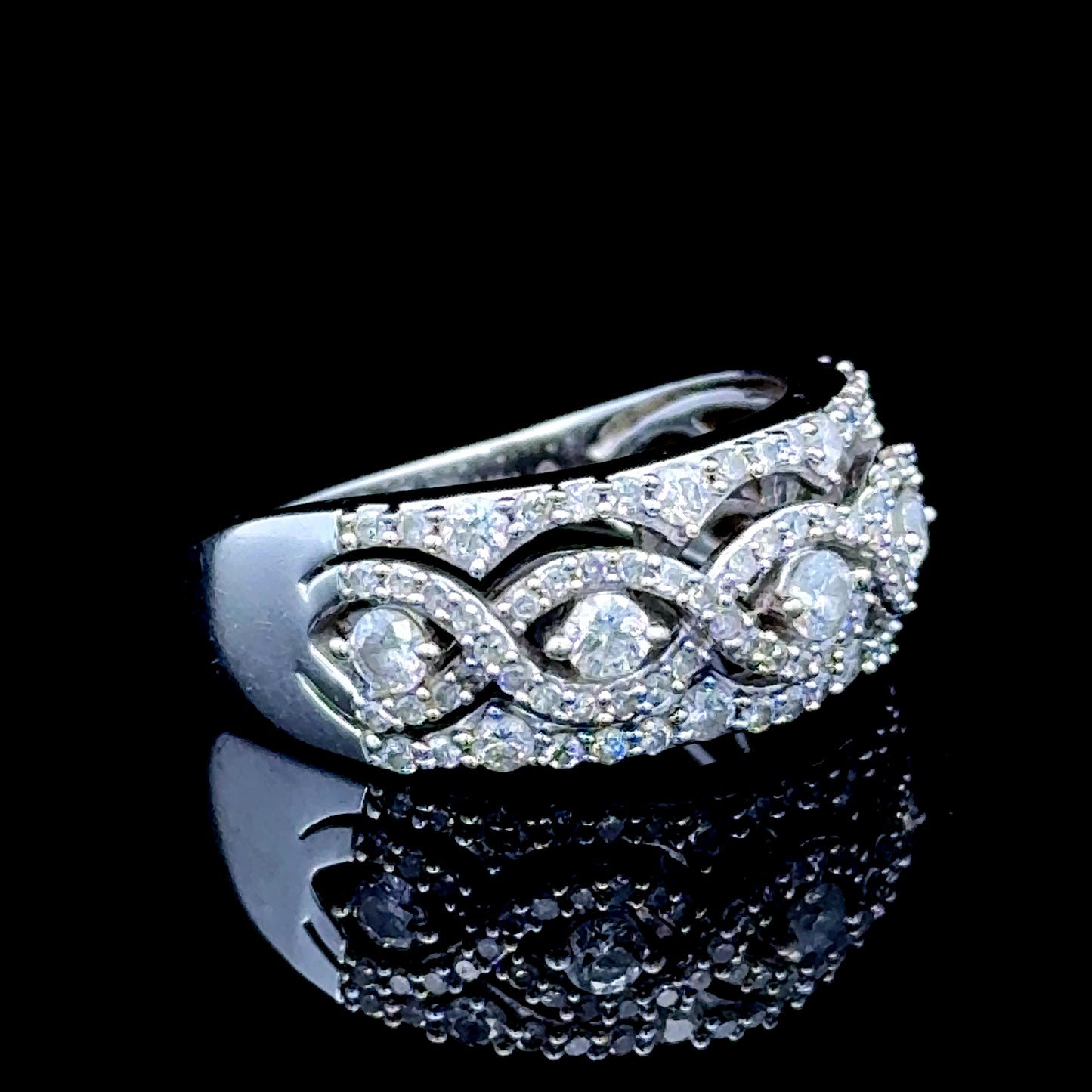 14K White Gold Diamond Cluster Band APPX 1.25 CTS