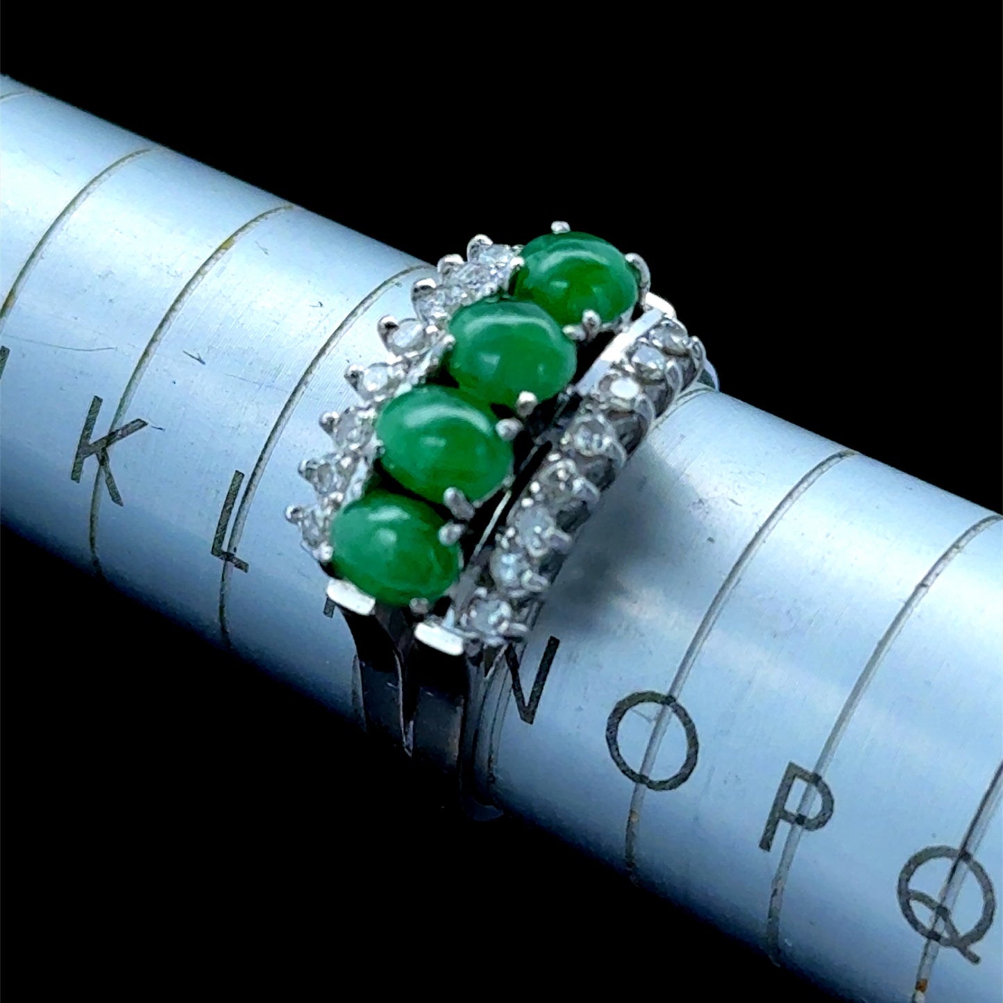 18K White Gold Emerald & Diamond 4 Stone Ring APPX 0.5 CTS