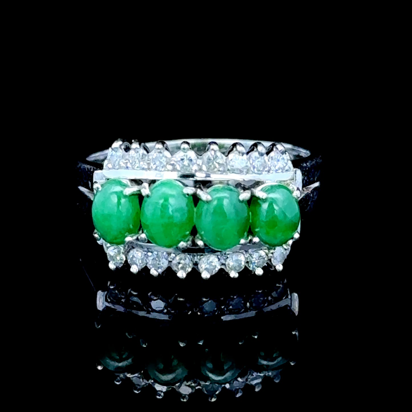 18K White Gold Emerald & Diamond 4 Stone Ring APPX 0.5 CTS