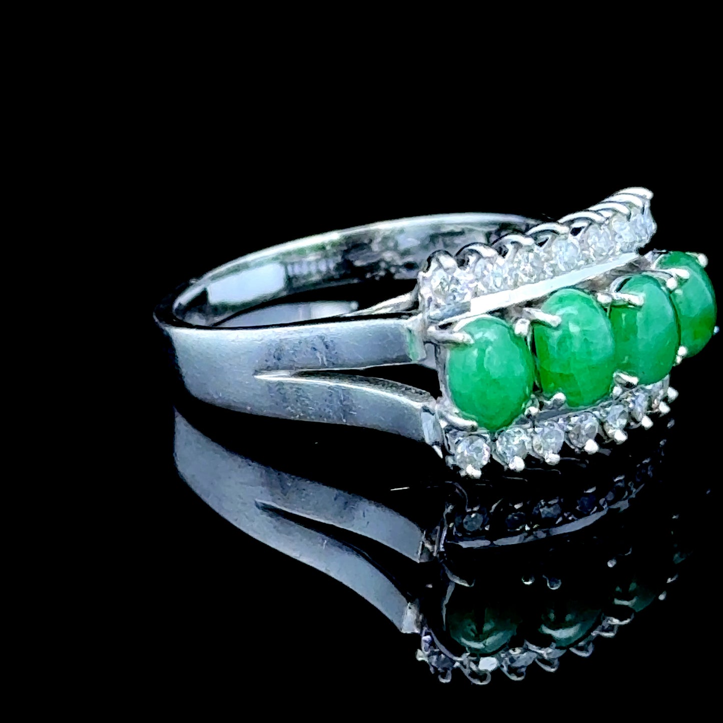 18K White Gold Emerald & Diamond 4 Stone Ring APPX 0.5 CTS