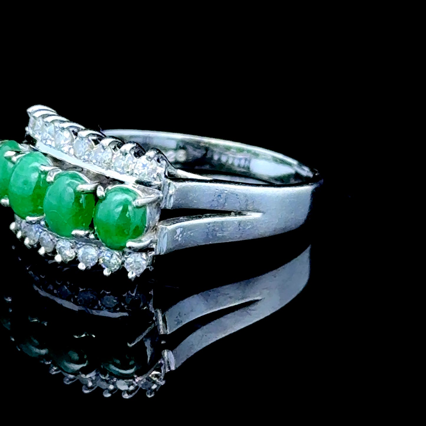 18K White Gold Emerald & Diamond 4 Stone Ring APPX 0.5 CTS
