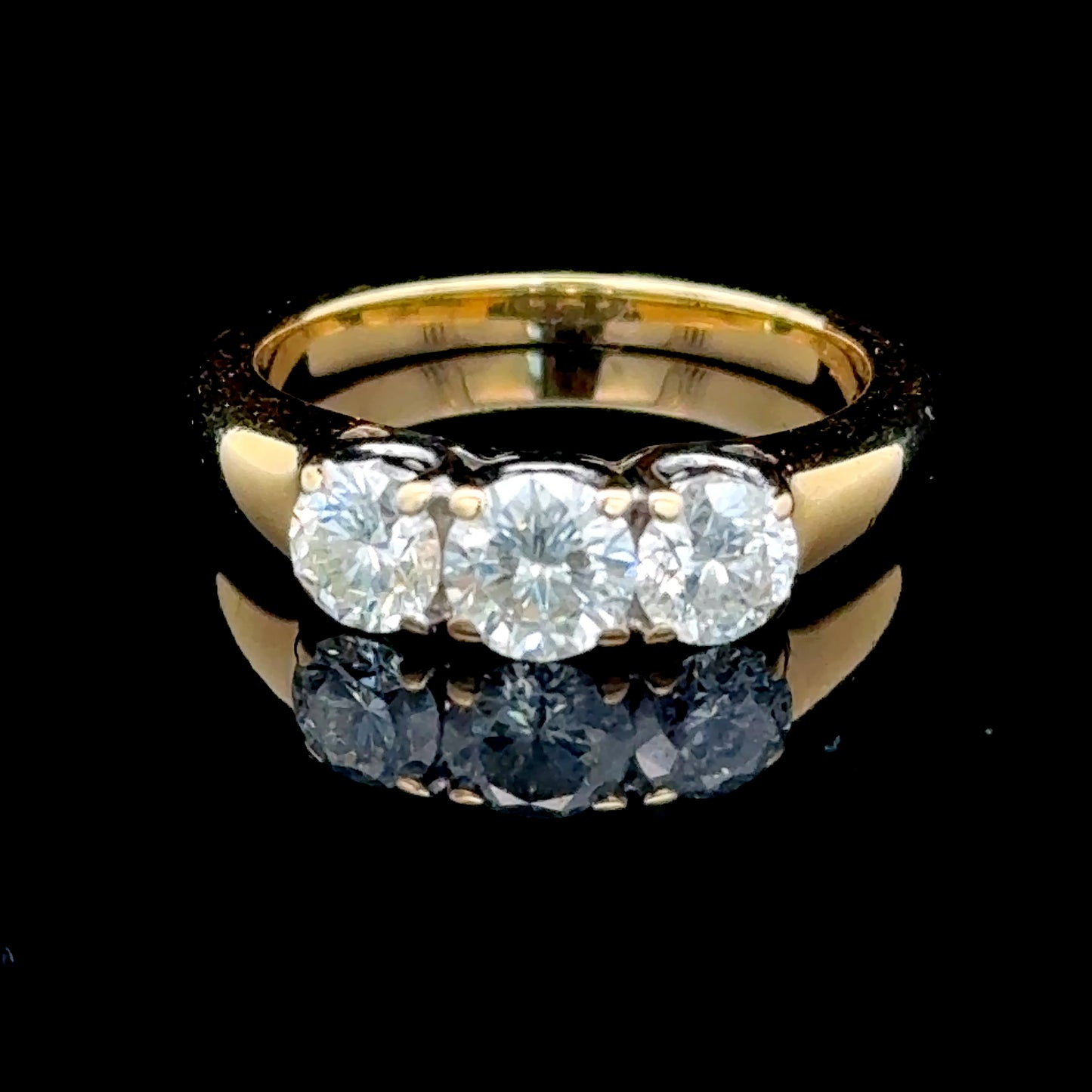 18K Yellow Gold 3 Stone Diamond Rings 1.0 CTS