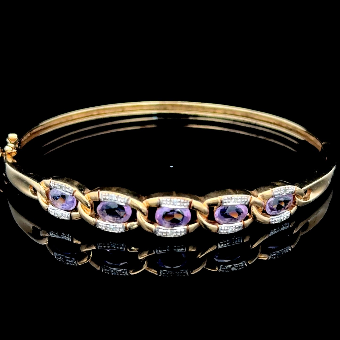 9K Yellow Gold Amethyst & Diamond Bangle
