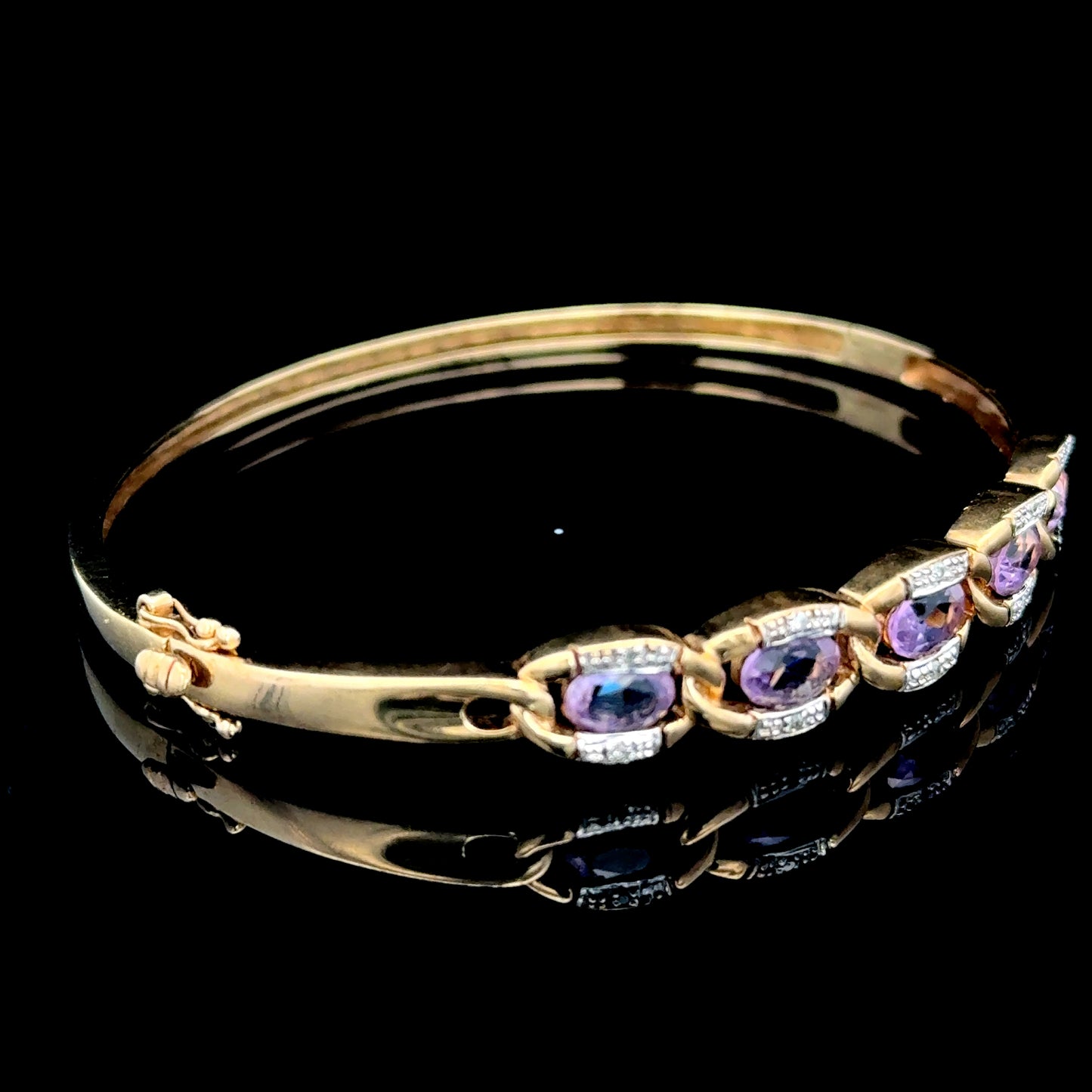 9K Yellow Gold Amethyst & Diamond Bangle