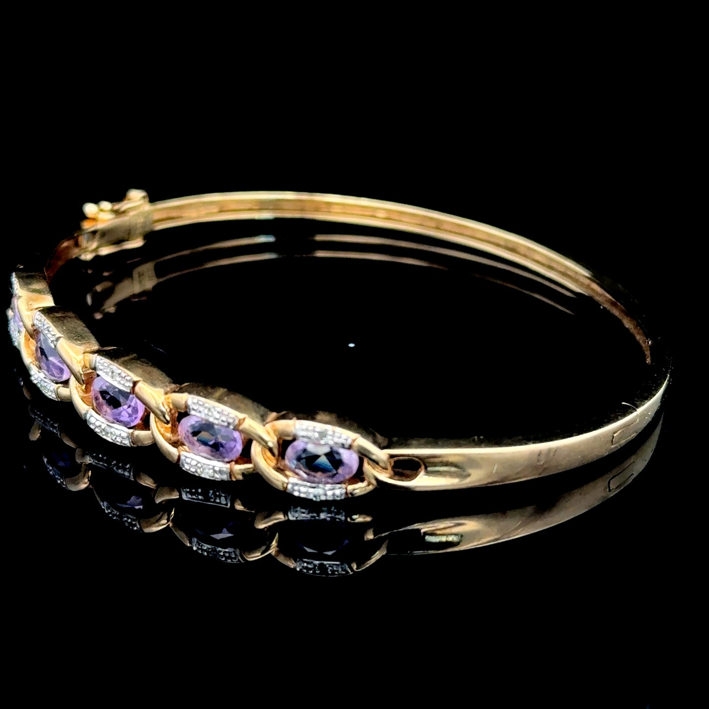 9K Yellow Gold Amethyst & Diamond Bangle