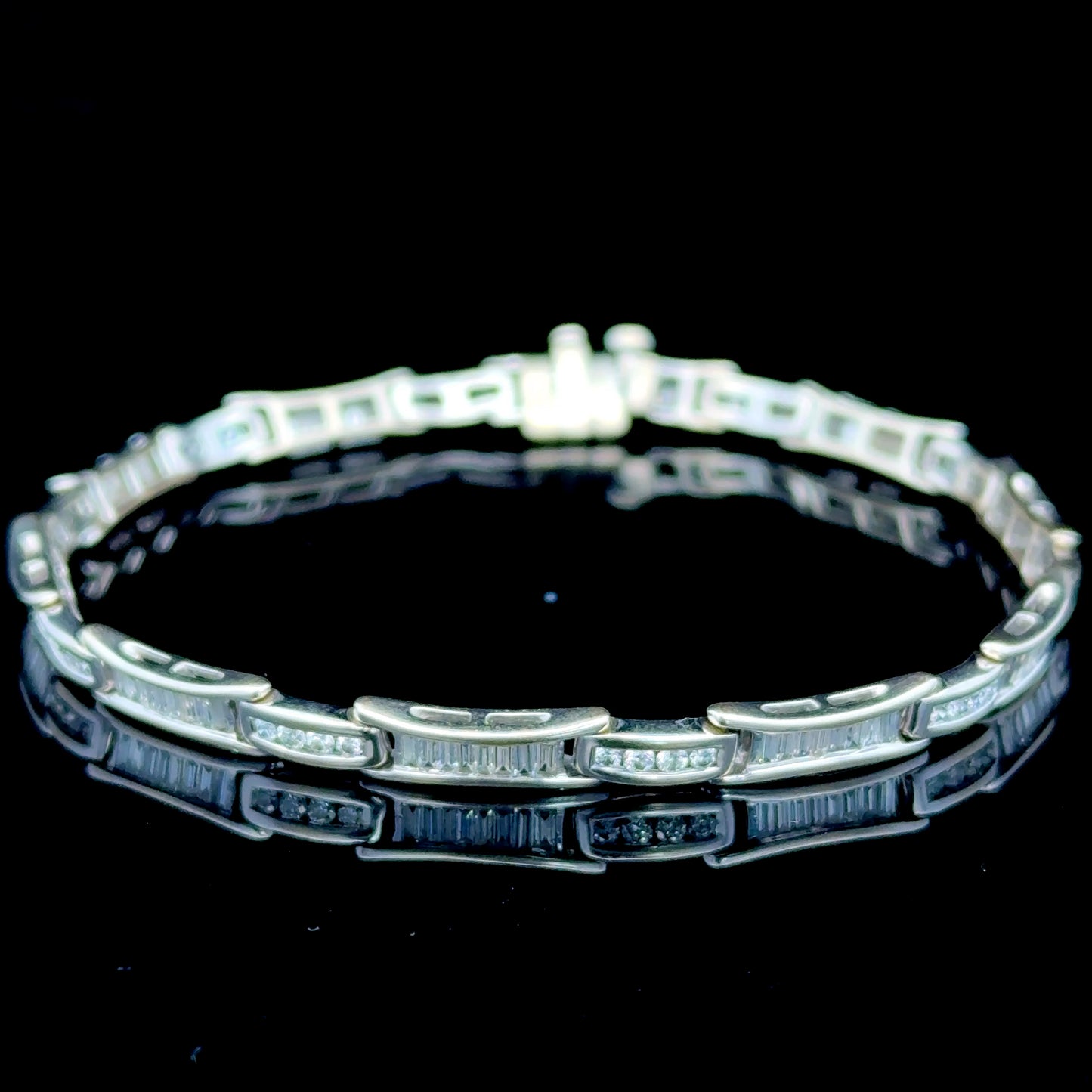 18K White Gold Baguette & Round Diamond Bracelet APPX 2.5 CTS