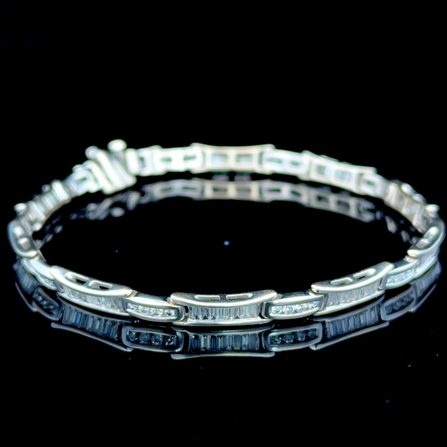 18K White Gold Baguette & Round Diamond Bracelet APPX 2.5 CTS
