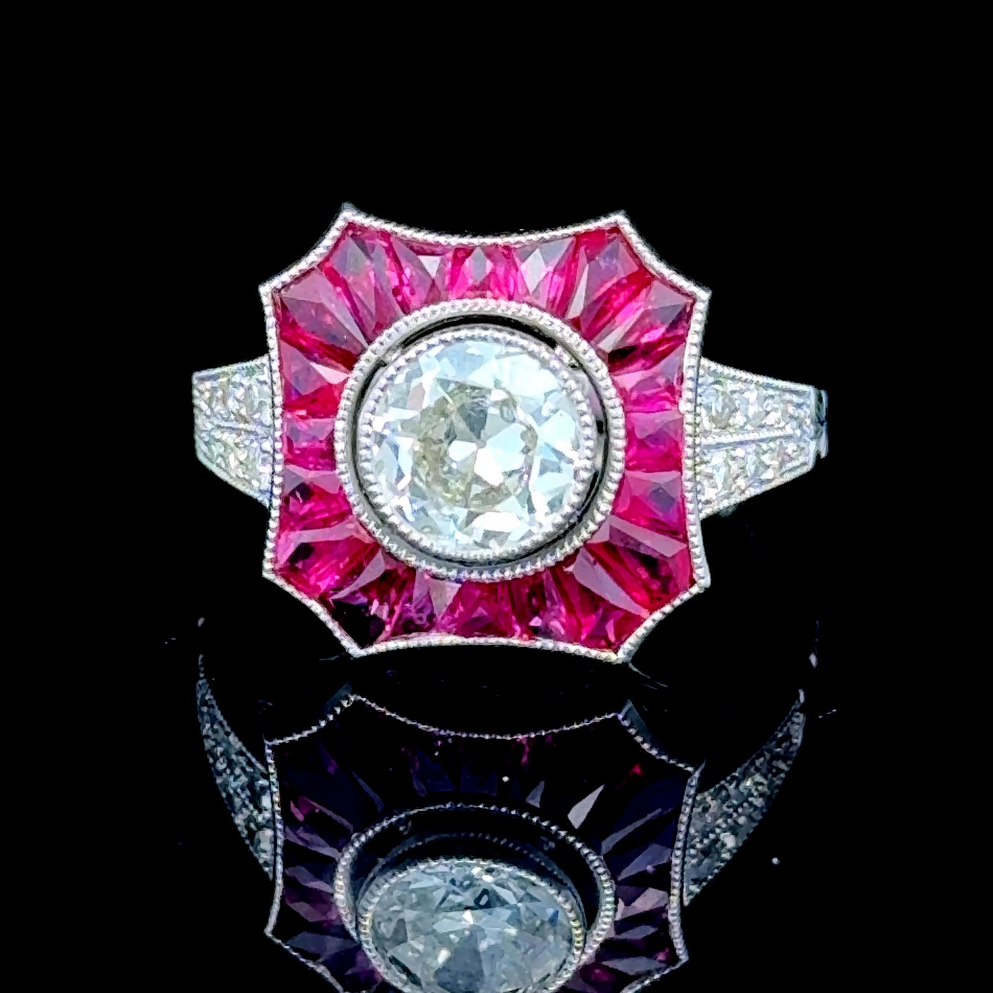 Platinum Ruby & Diamond Cocktail Ring 1.0 ct Centre