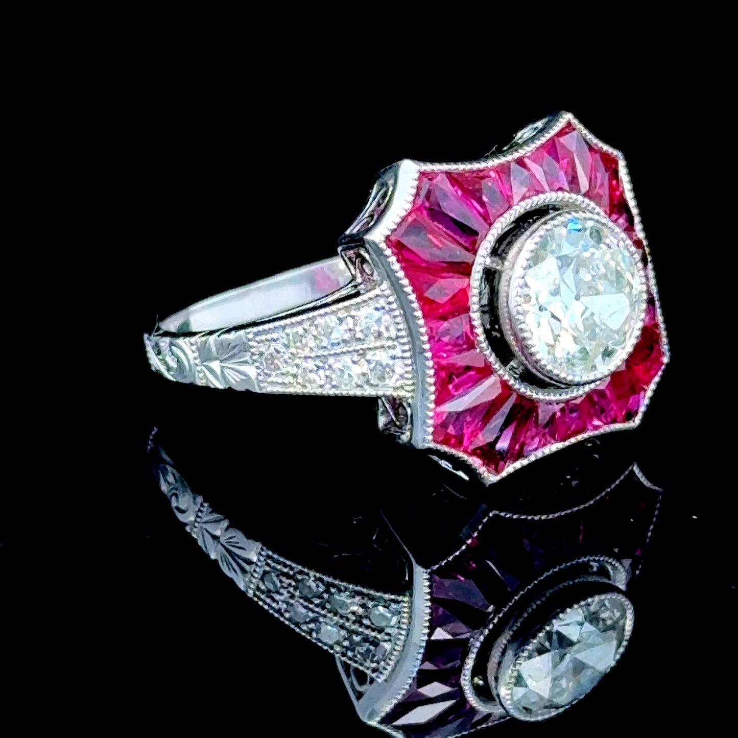 Platinum Ruby & Diamond Cocktail Ring 1.0 ct Centre