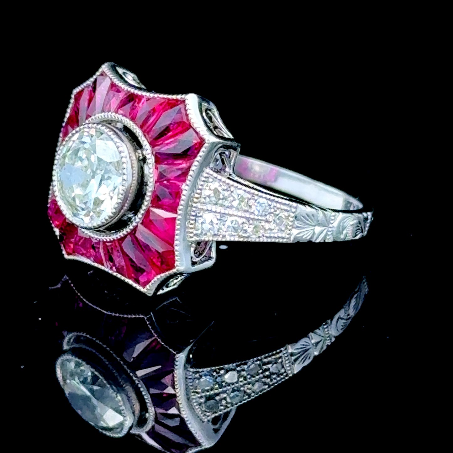 Platinum Ruby & Diamond Cocktail Ring 1.0 ct Centre