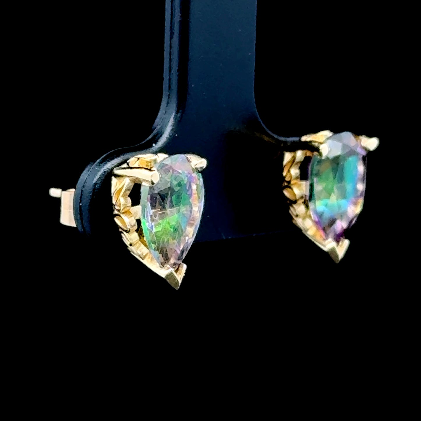 9K Yellow Gold Pear Mystic Topaz Studs