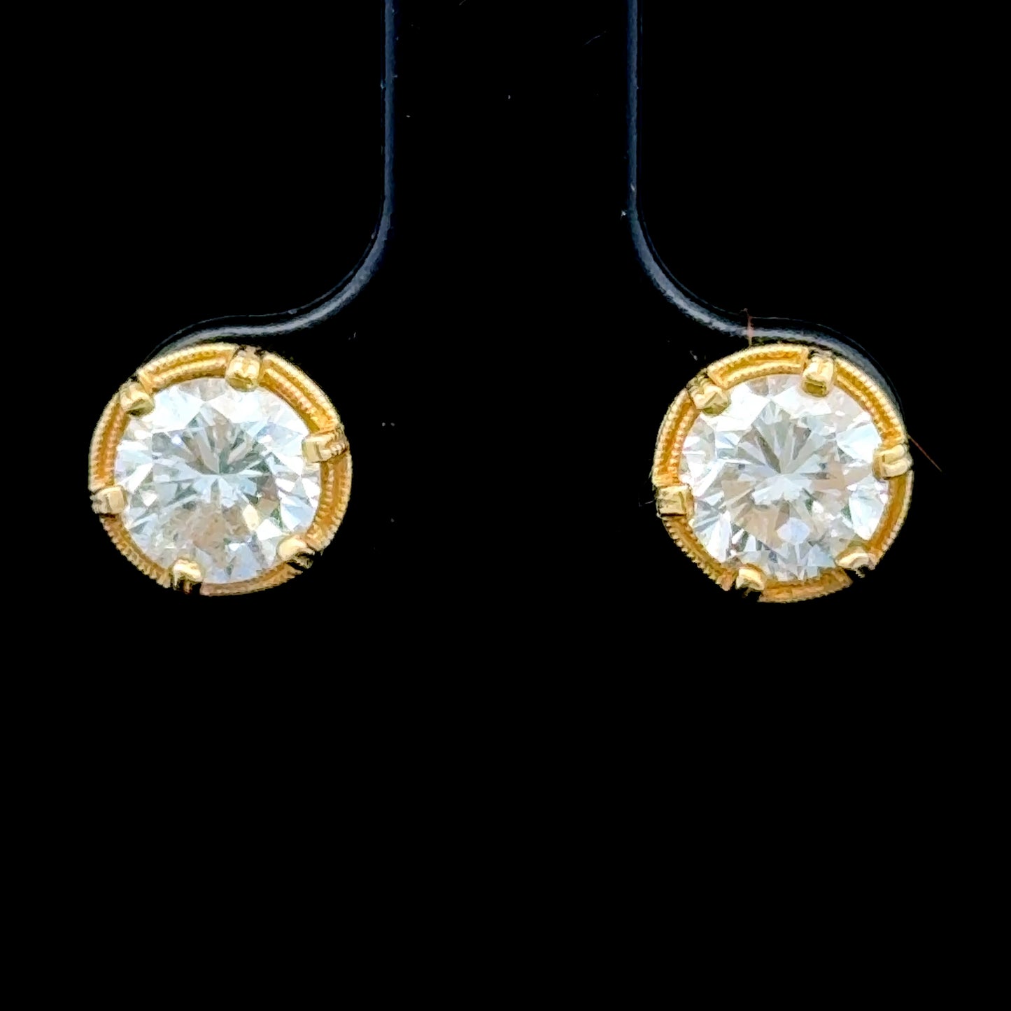 18K Yellow Gold Diamond Studs Diamonds To Crown APPX 2.1 CTS