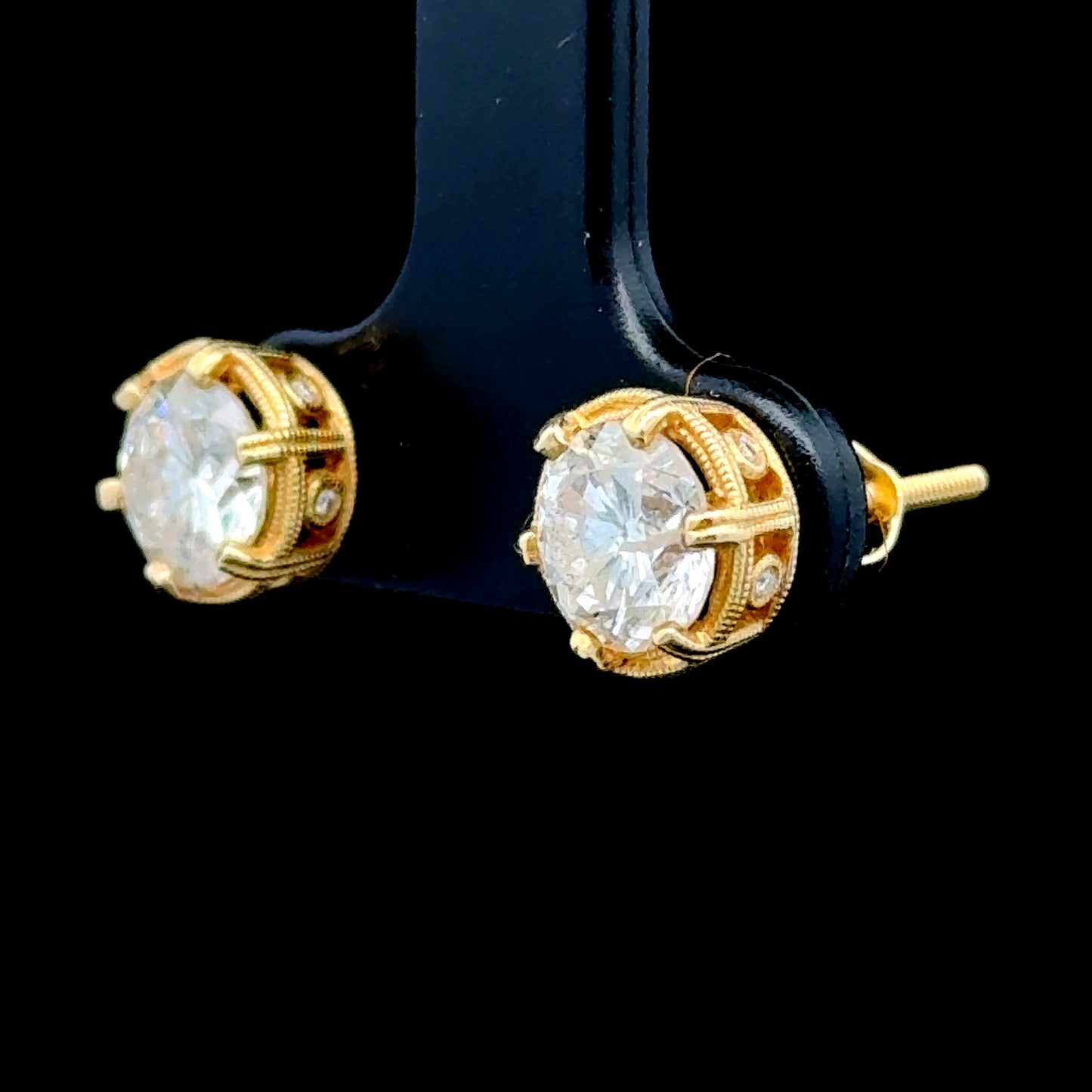18K Yellow Gold Diamond Studs Diamonds To Crown APPX 2.1 CTS