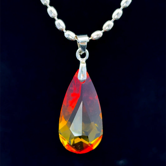 Silver Amberina Glass Drop & Chain