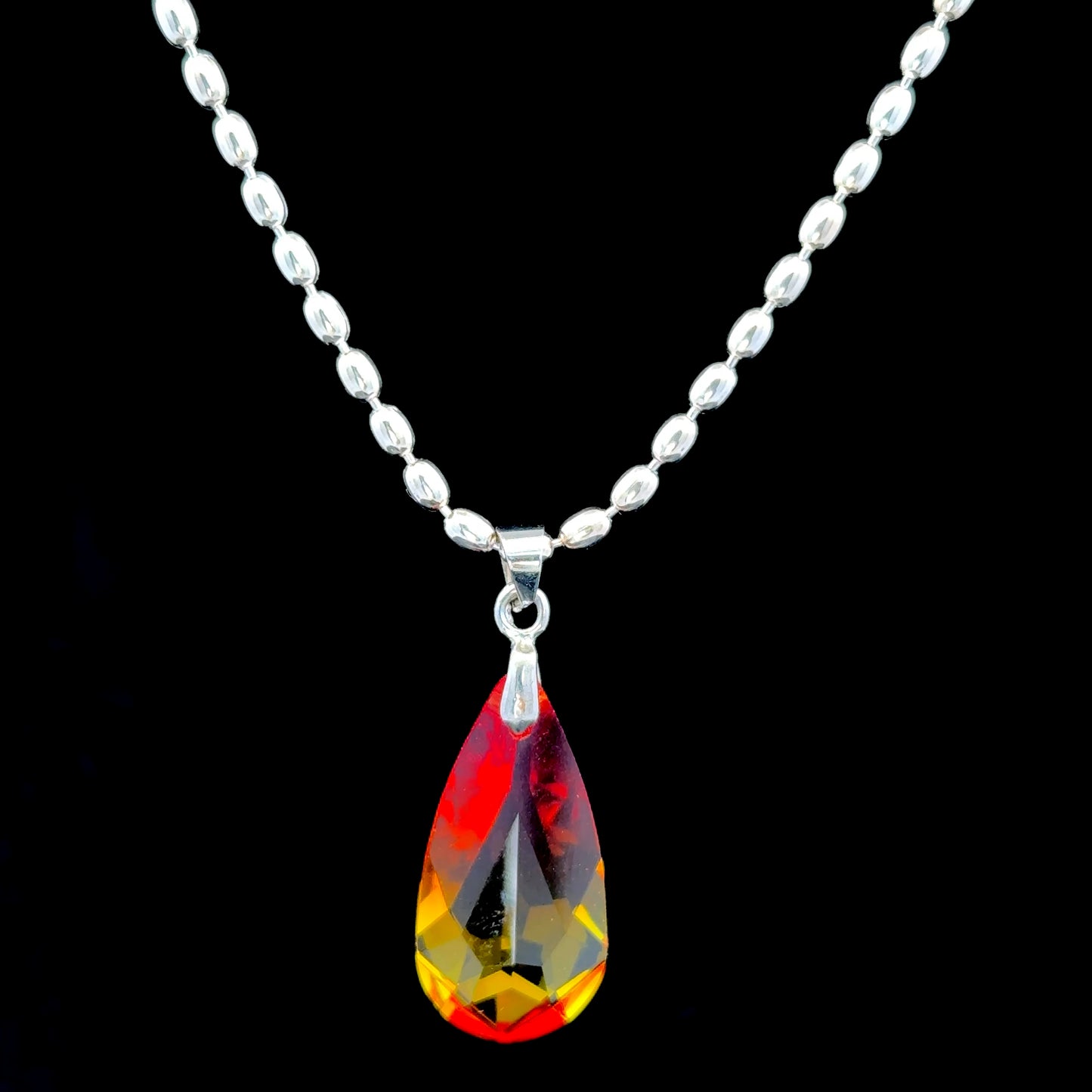 Silver Amberina Glass Drop & Chain