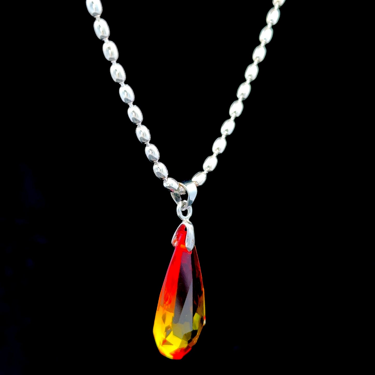 Silver Amberina Glass Drop & Chain