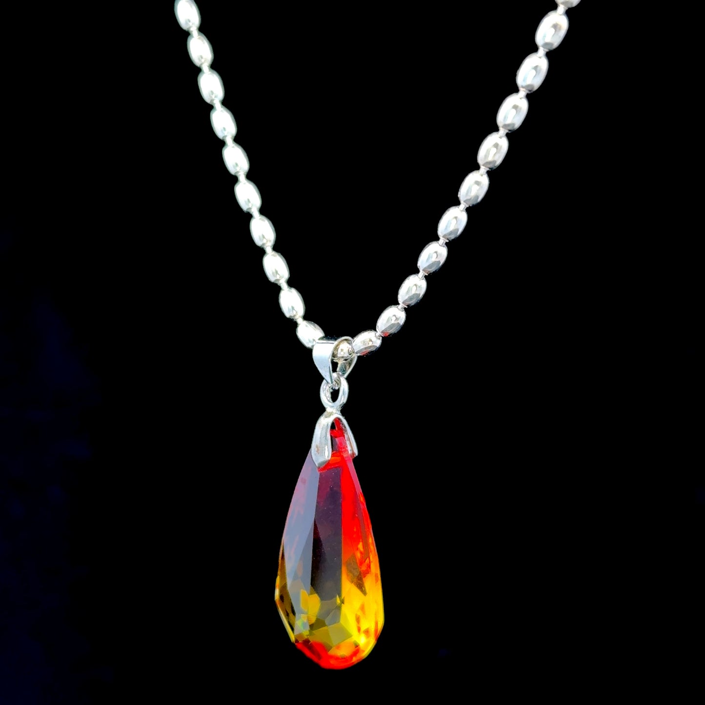 Silver Amberina Glass Drop & Chain