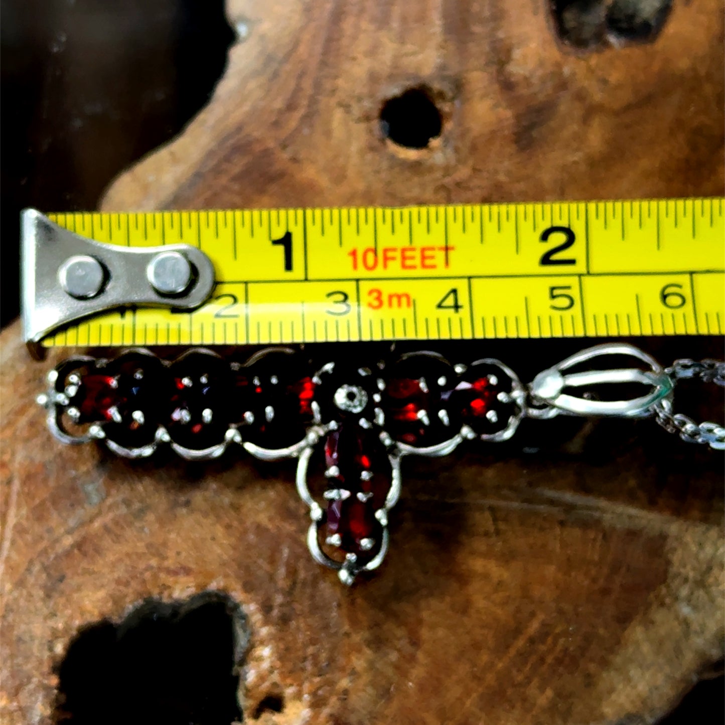 Silver & Garnet Cross & Chain