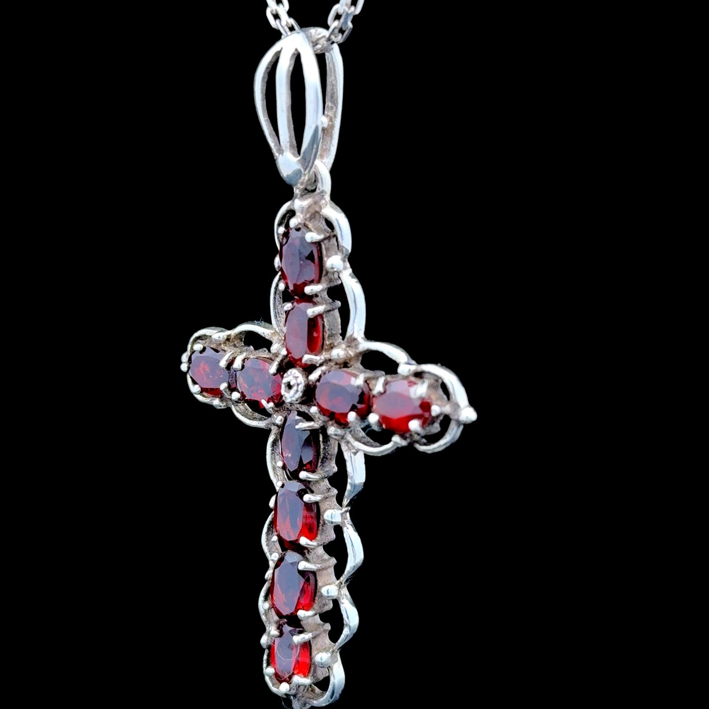 Silver & Garnet Cross & Chain