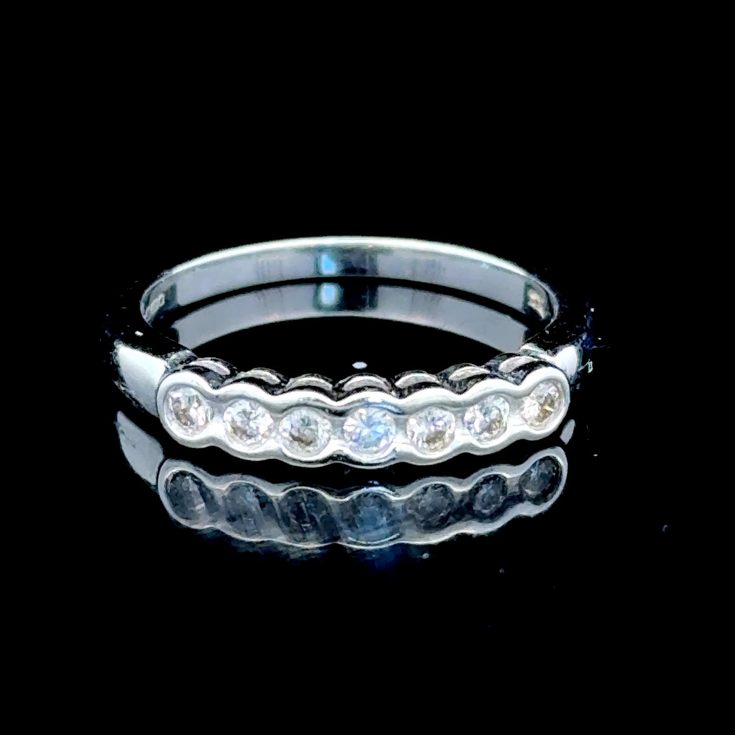 9K White Gold 7 Stone Diamond Band Ring