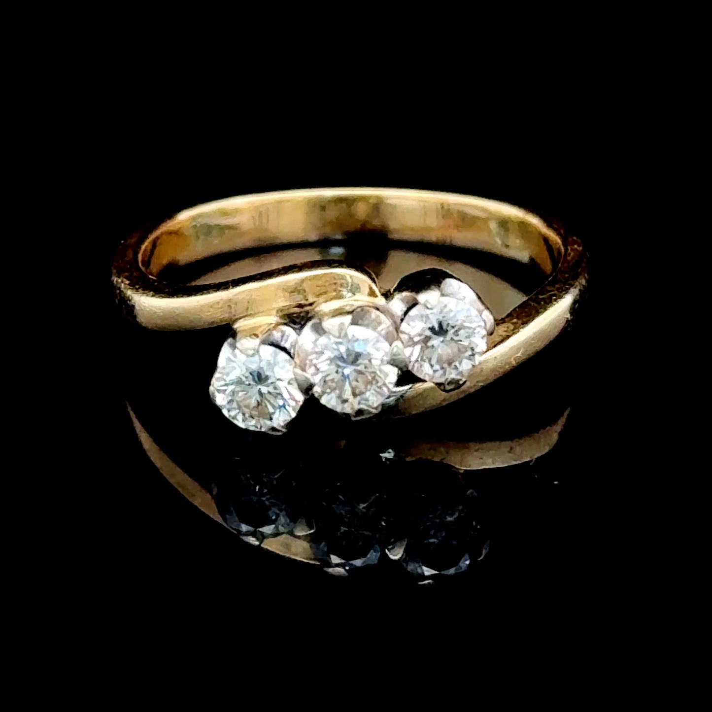 18K Yellow Gold 3 Stone Diamond Cross Over Ring APPX 0.6 CTS