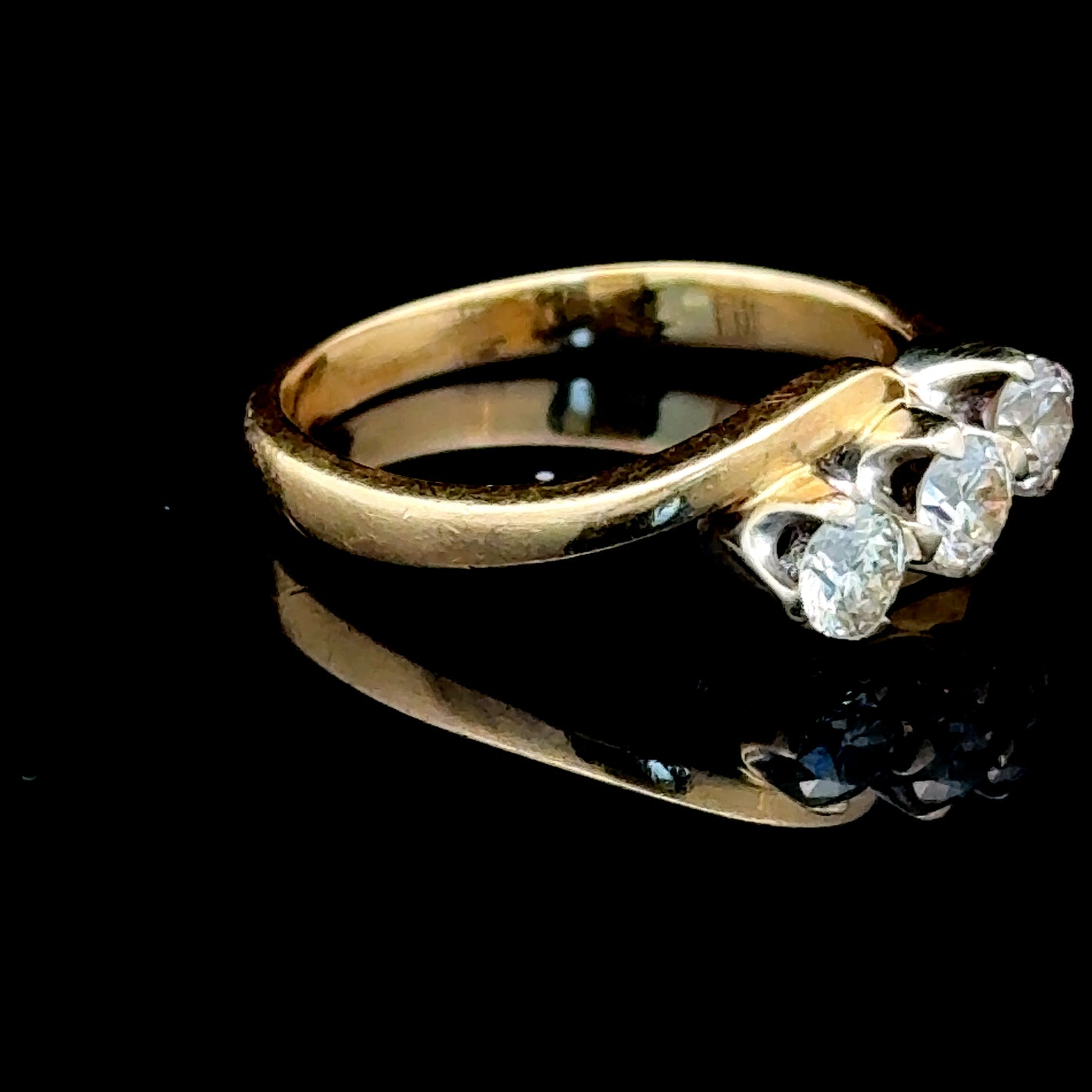18K Yellow Gold 3 Stone Diamond Cross Over Ring APPX 0.6 CTS