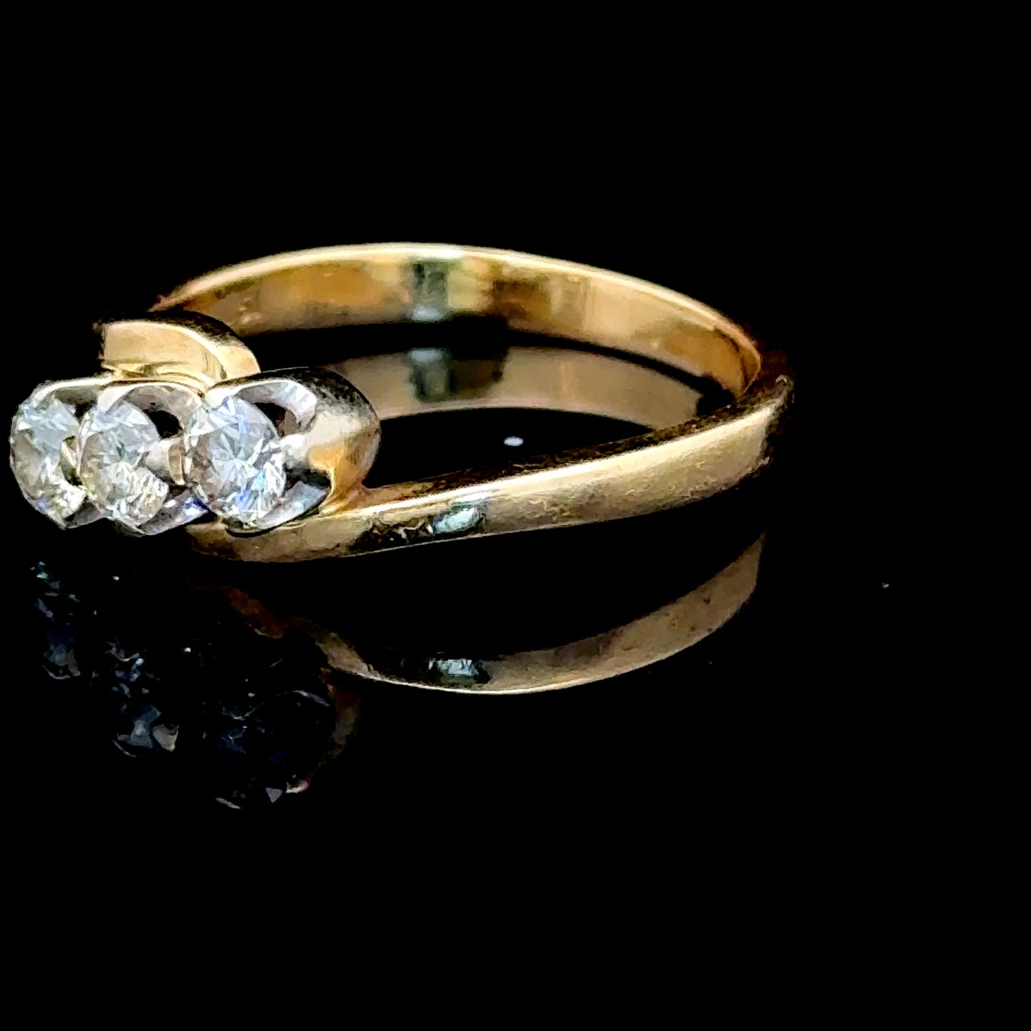 18K Yellow Gold 3 Stone Diamond Cross Over Ring APPX 0.6 CTS