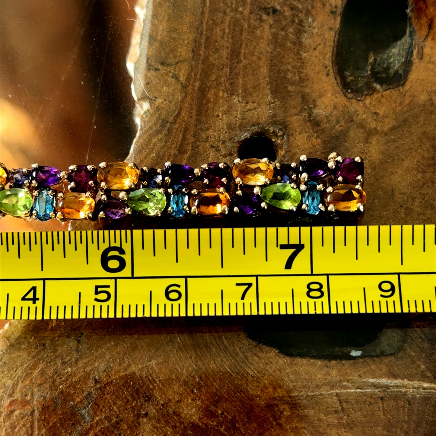 9K Yellow Gold Bracelet With Peridot, Tanzanite, Citrine, Amethyst, Sapphire And Blue Topaz