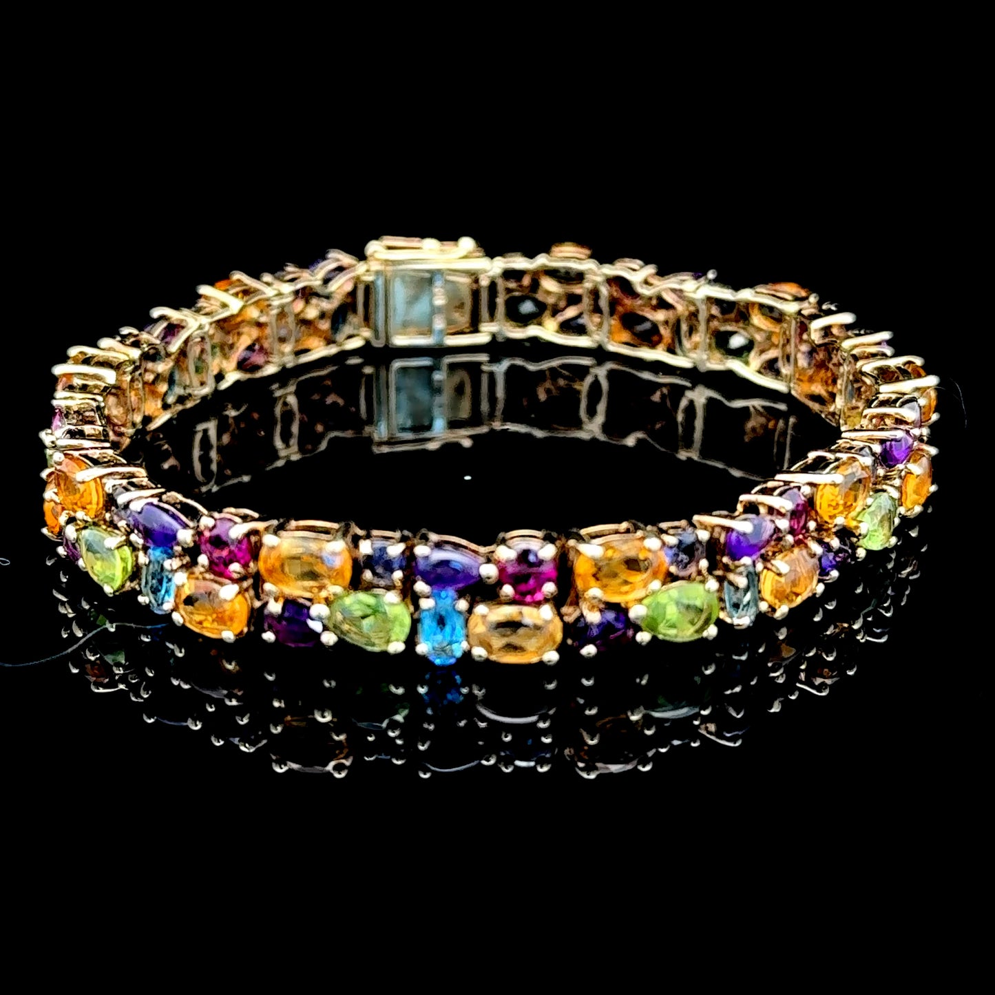 9K Yellow Gold Bracelet With Peridot, Tanzanite, Citrine, Amethyst, Sapphire And Blue Topaz