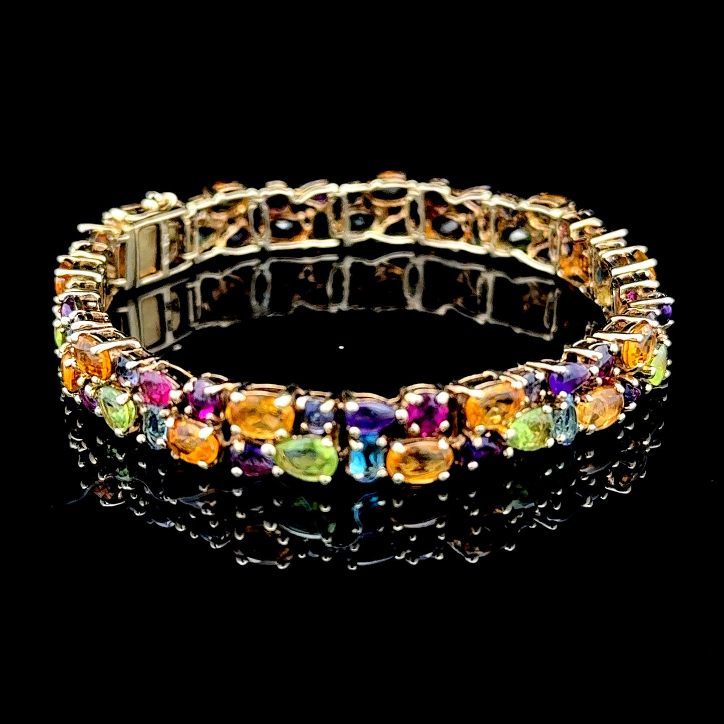 9K Yellow Gold Bracelet With Peridot, Tanzanite, Citrine, Amethyst, Sapphire And Blue Topaz