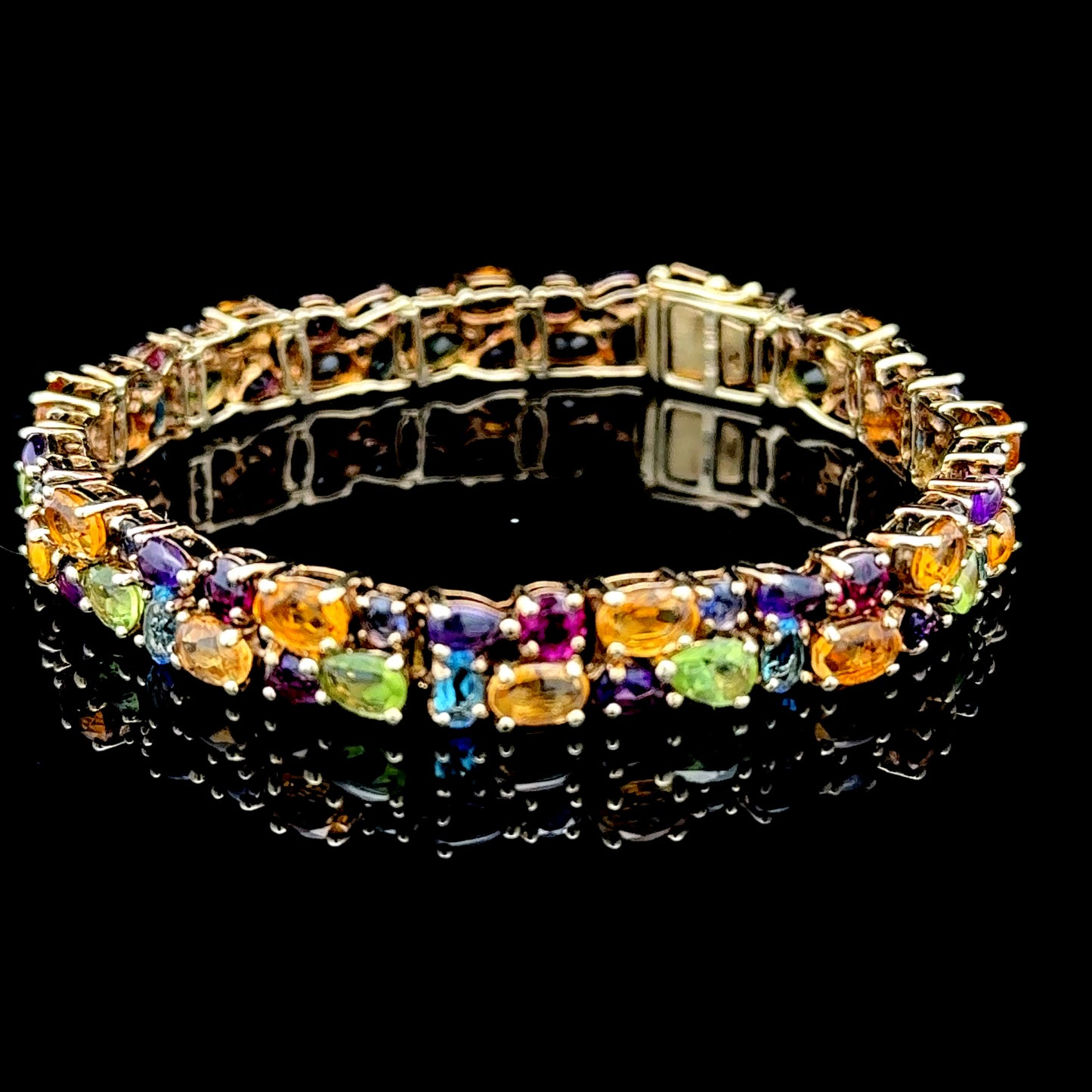 9K Yellow Gold Bracelet With Peridot, Tanzanite, Citrine, Amethyst, Sapphire And Blue Topaz