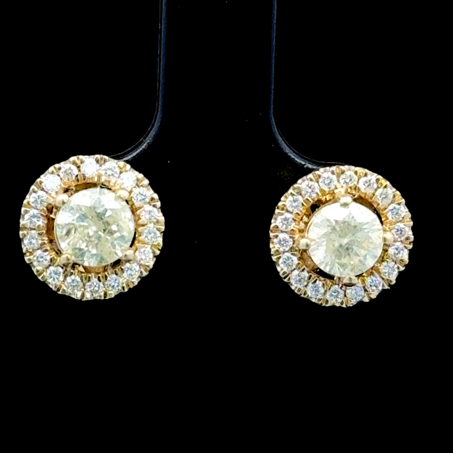 18K Yellow Gold Diamond Halo Studs APPX 0.5 CTS Centre Stones