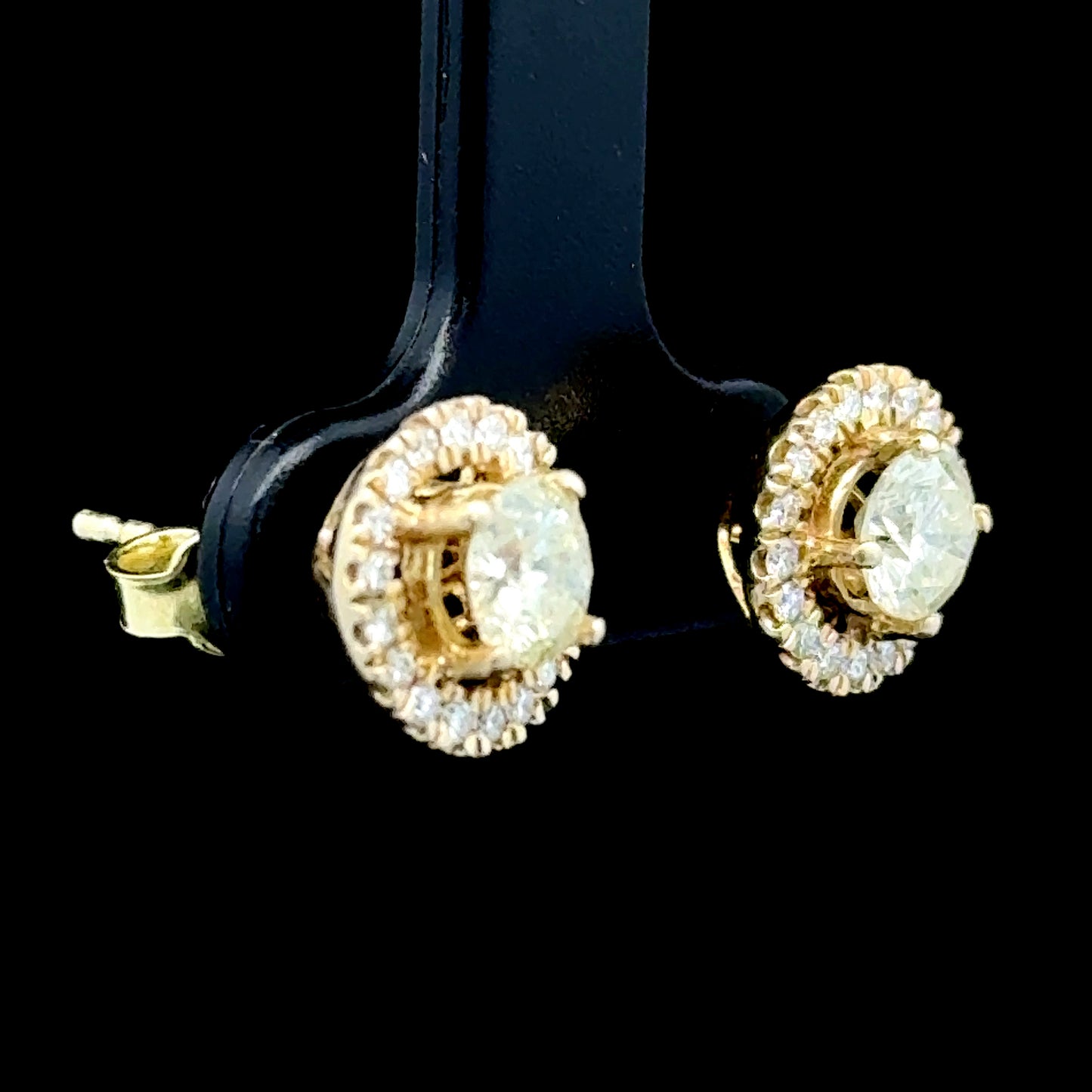18K Yellow Gold Diamond Halo Studs APPX 0.5 CTS Centre Stones