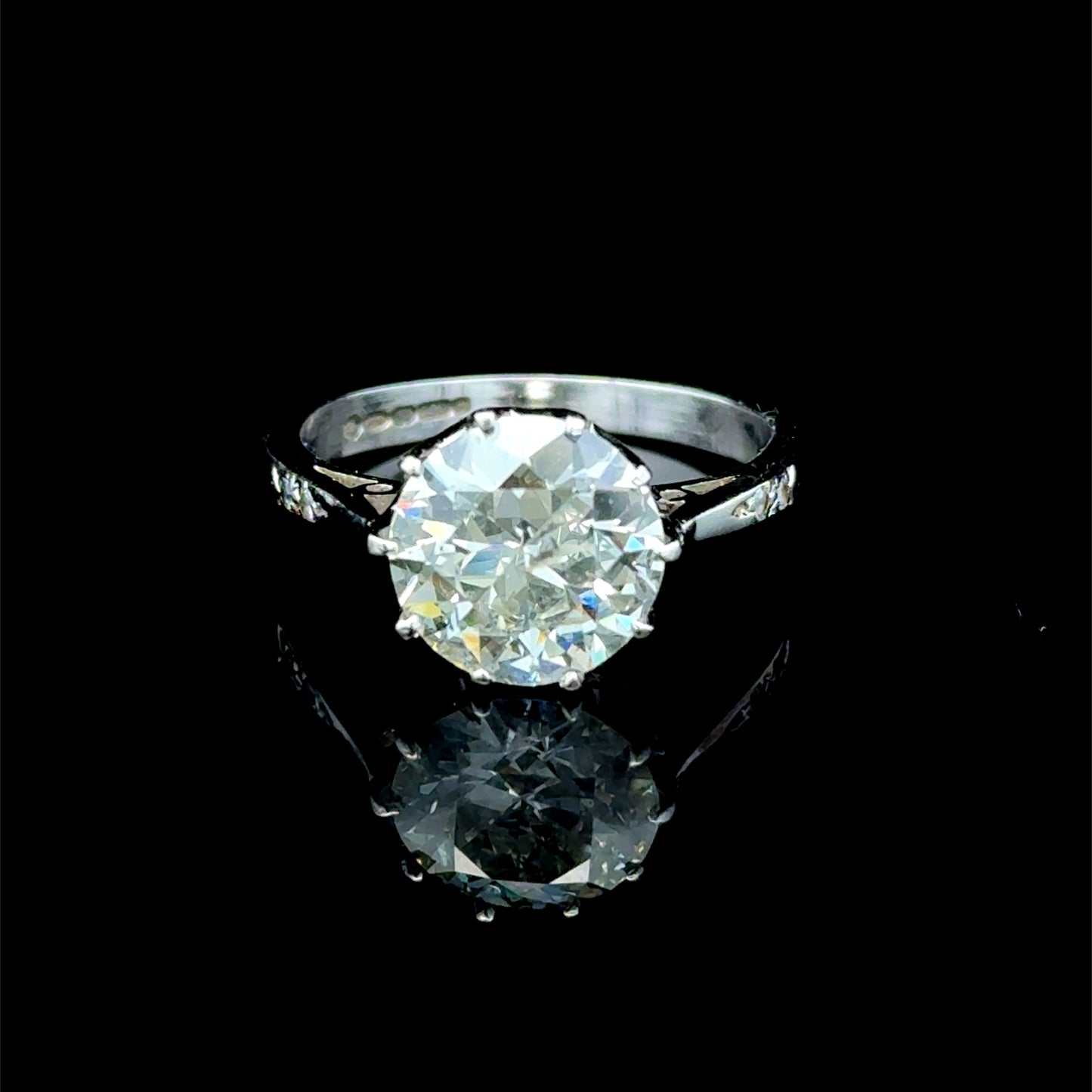 18K White Gold Solitaire Diamond Ring With Diamonds To Shoulders APPX 3.25 CTS