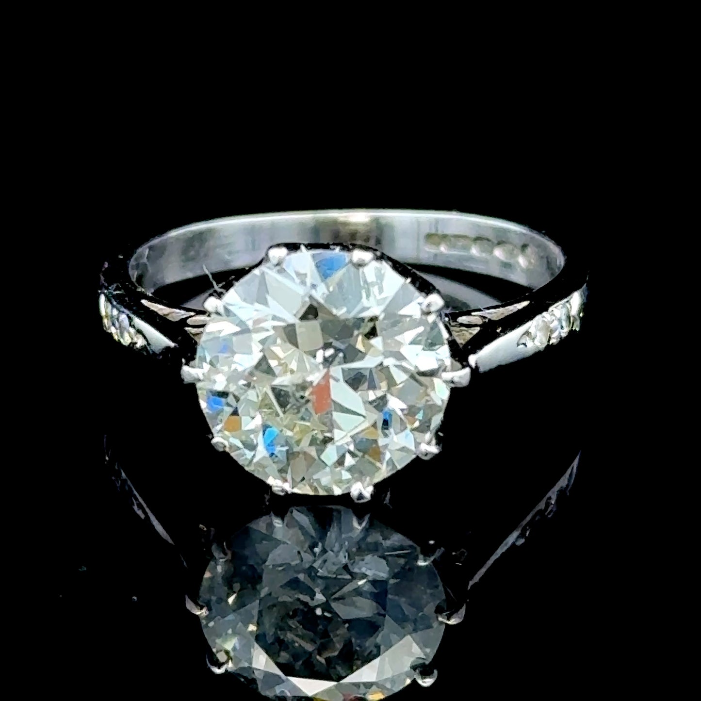 18K White Gold Solitaire Diamond Ring With Diamonds To Shoulders APPX 3.25 CTS