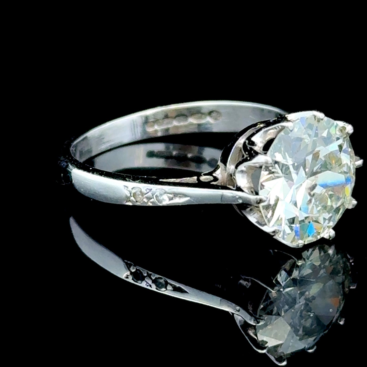 18K White Gold Solitaire Diamond Ring With Diamonds To Shoulders APPX 3.25 CTS