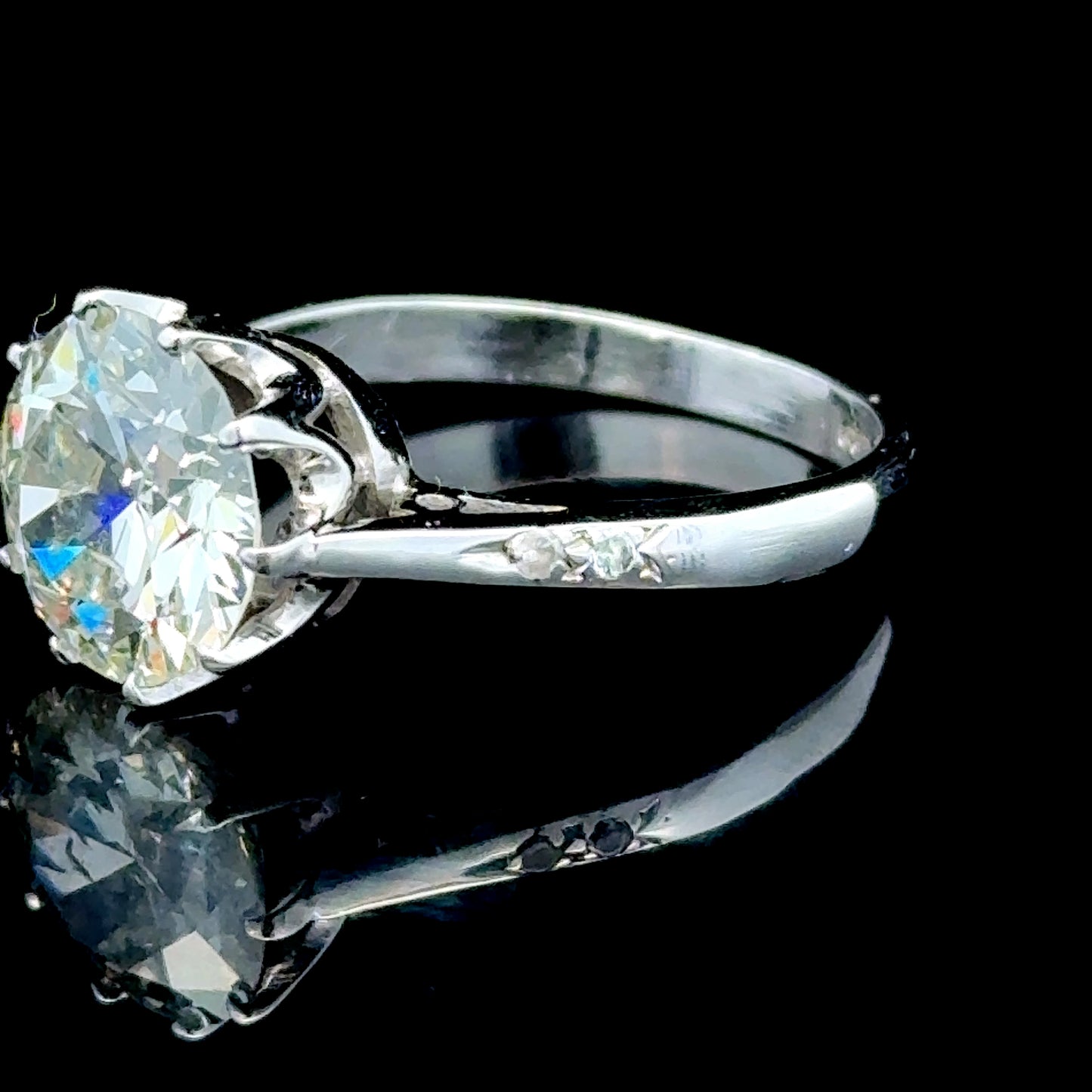 18K White Gold Solitaire Diamond Ring With Diamonds To Shoulders APPX 3.25 CTS