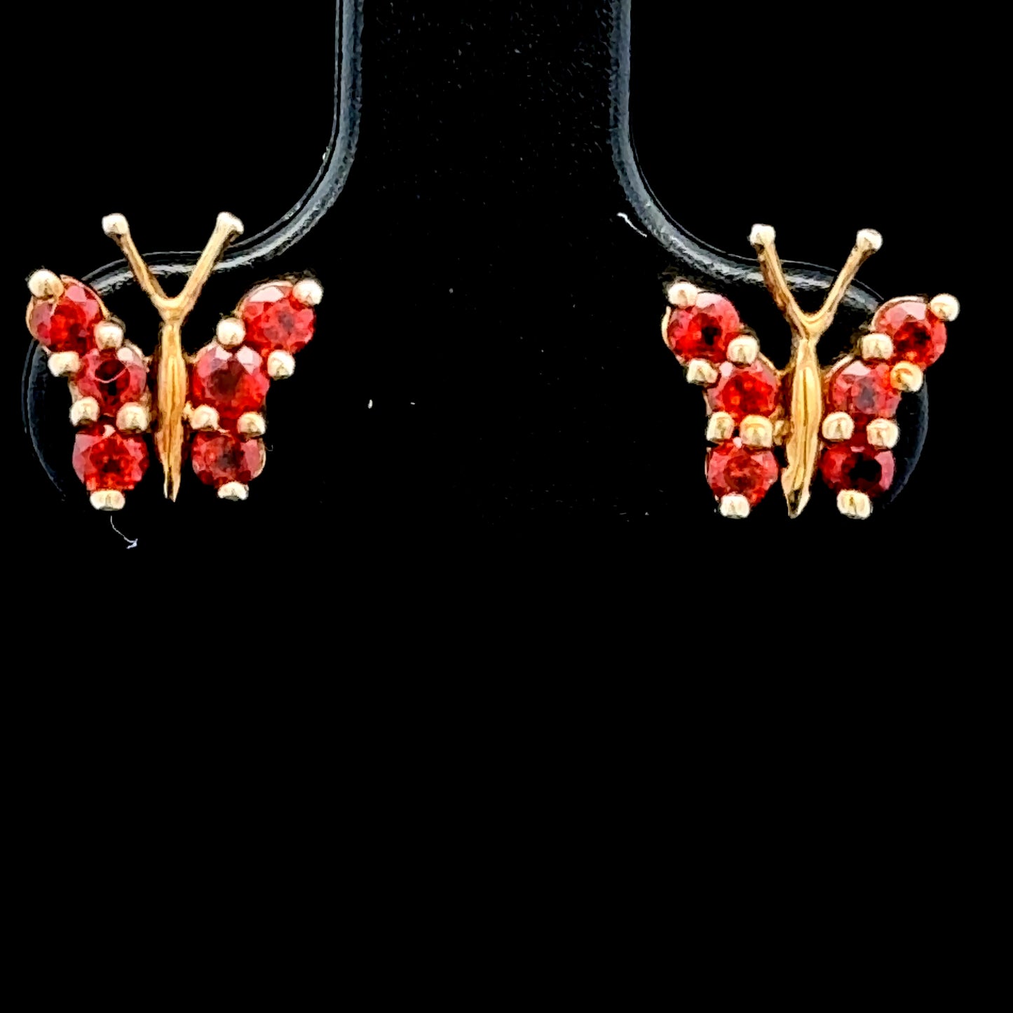 9K Yellow Gold Garnet Butterfly Studs