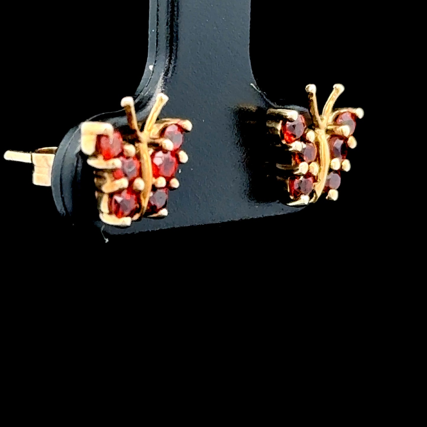 9K Yellow Gold Garnet Butterfly Studs