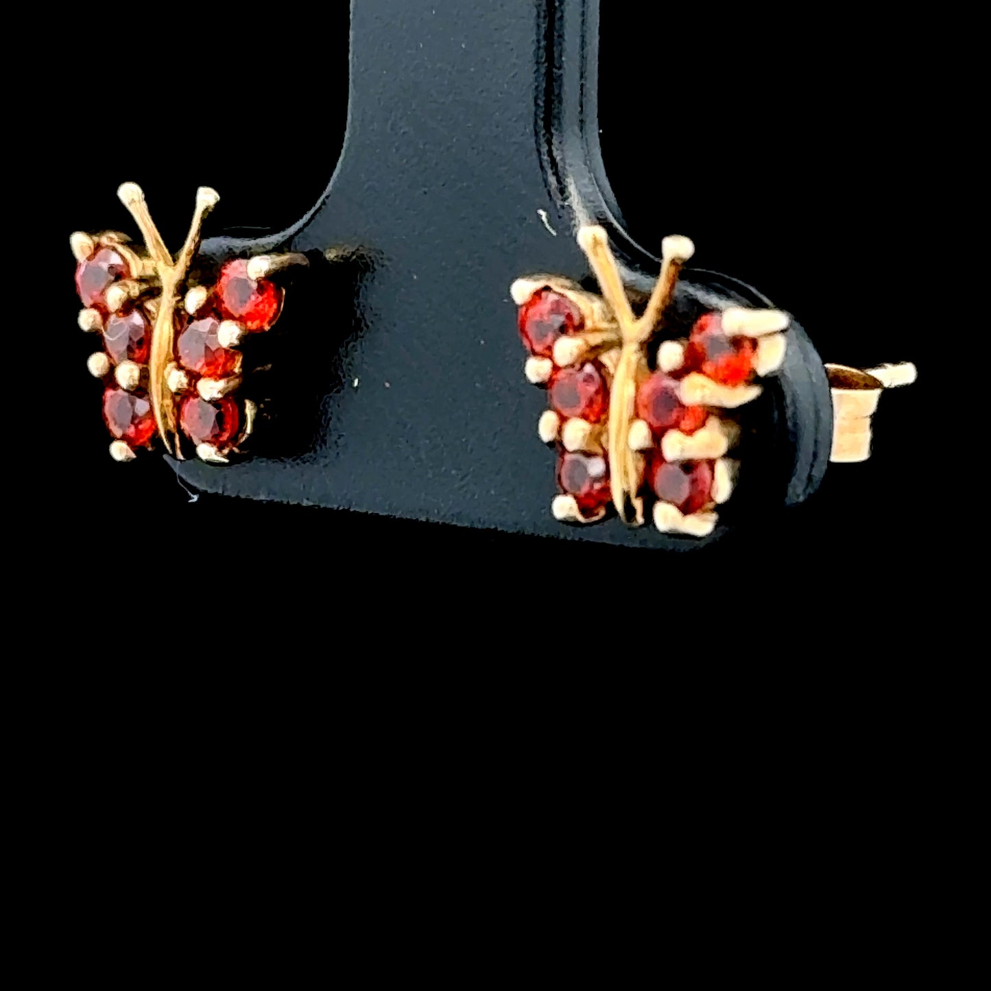 9K Yellow Gold Garnet Butterfly Studs