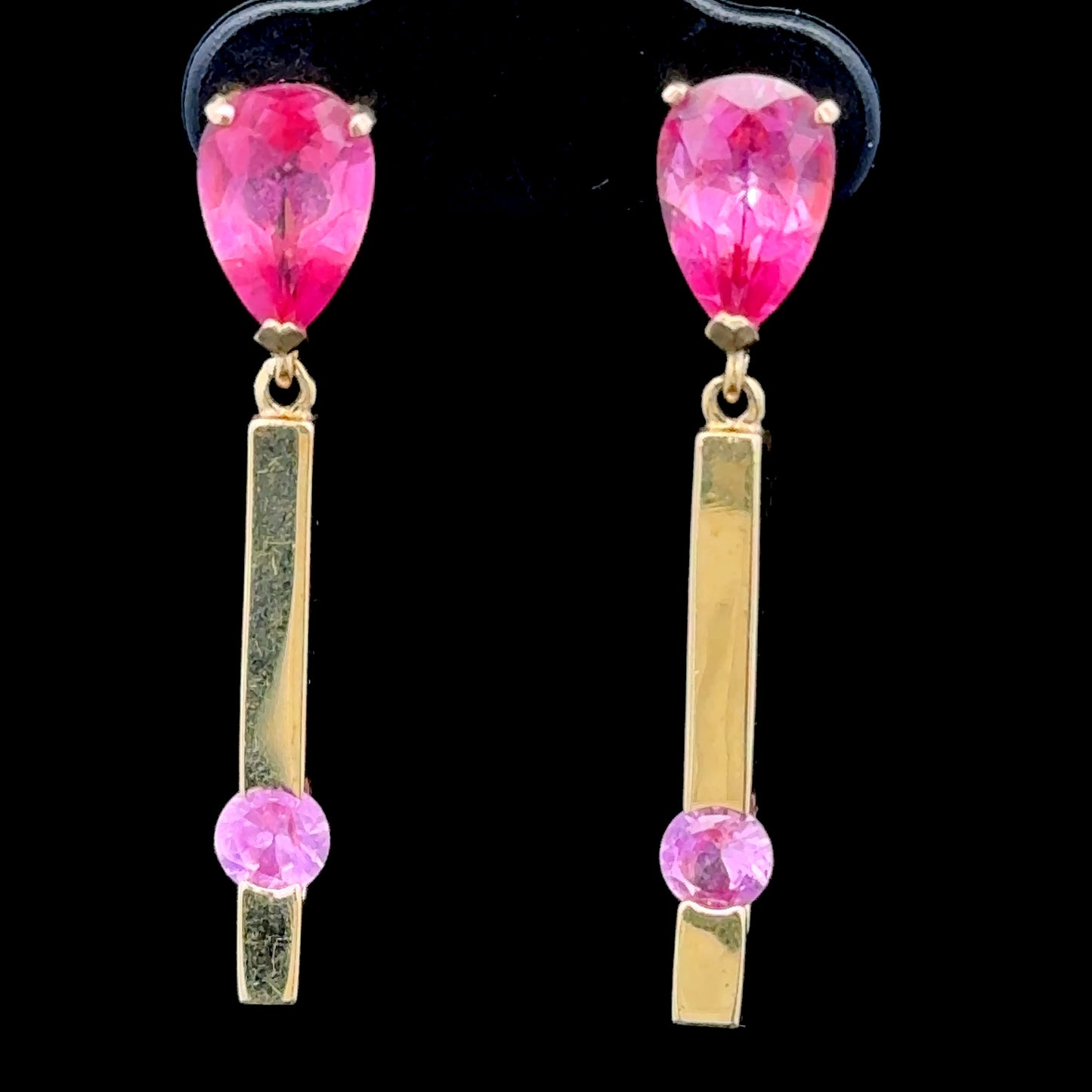14K Yellow Gold Drop Earrings with Pink Sapphires