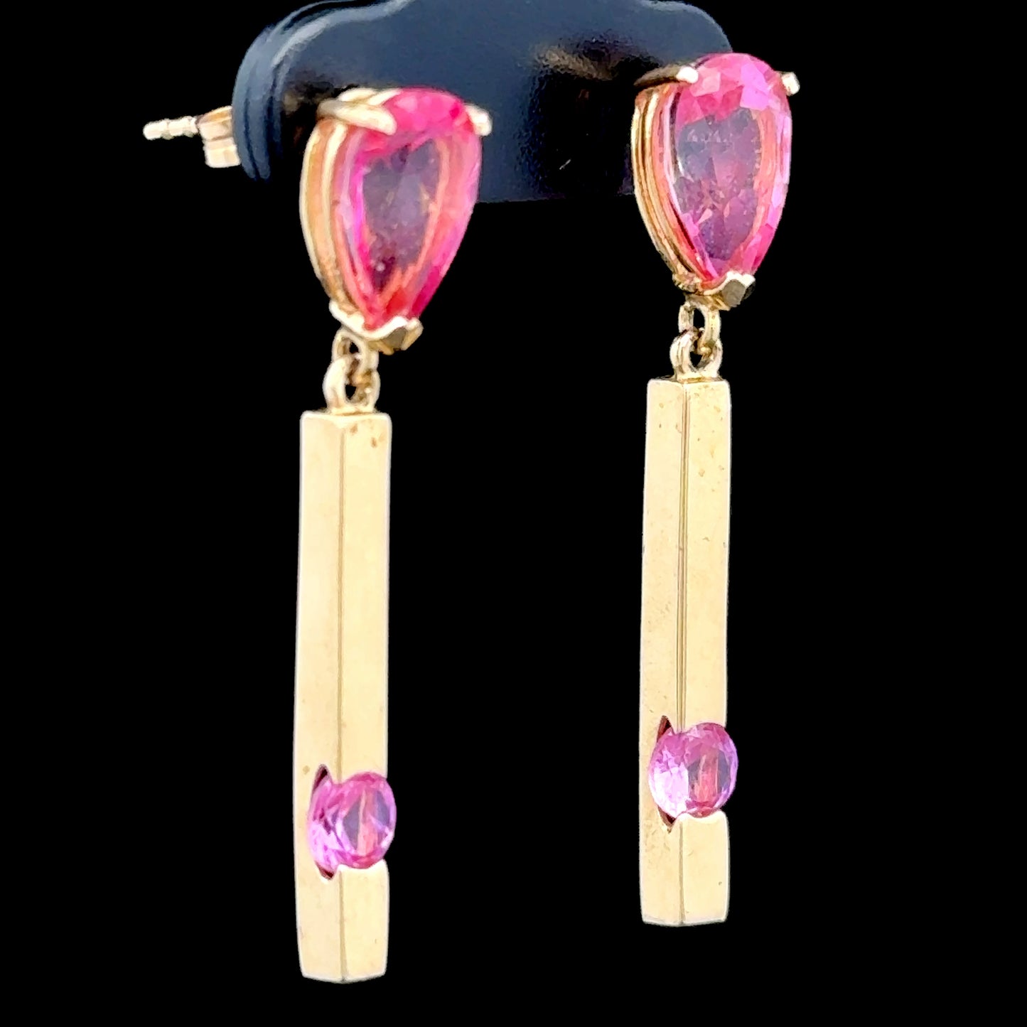 14K Yellow Gold Drop Earrings with Pink Sapphires