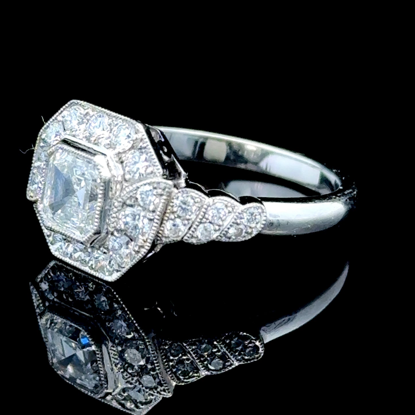Platinum Square GIA Certificated Asscher Cut Diamond Halo Ring
