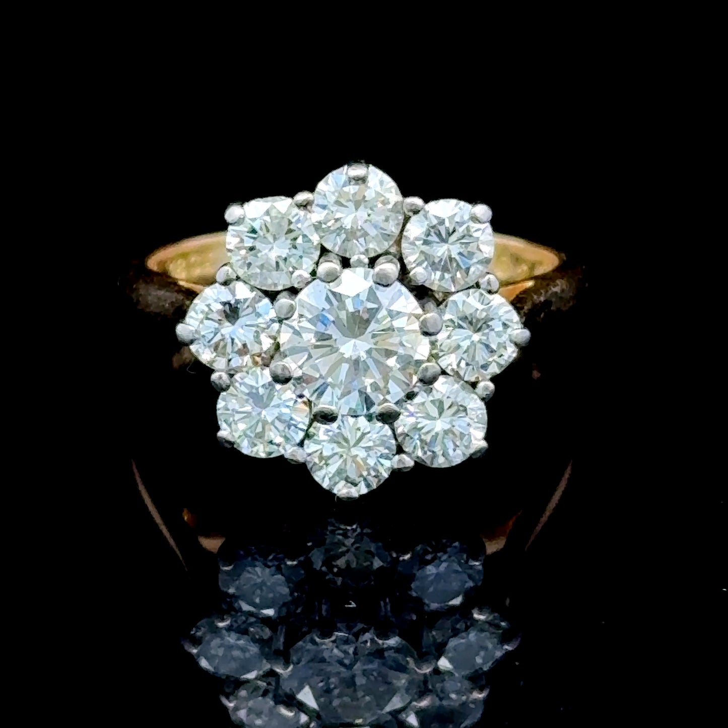 Yellow Gold Diamond Daisy Cluster Ring of 2.25 cts