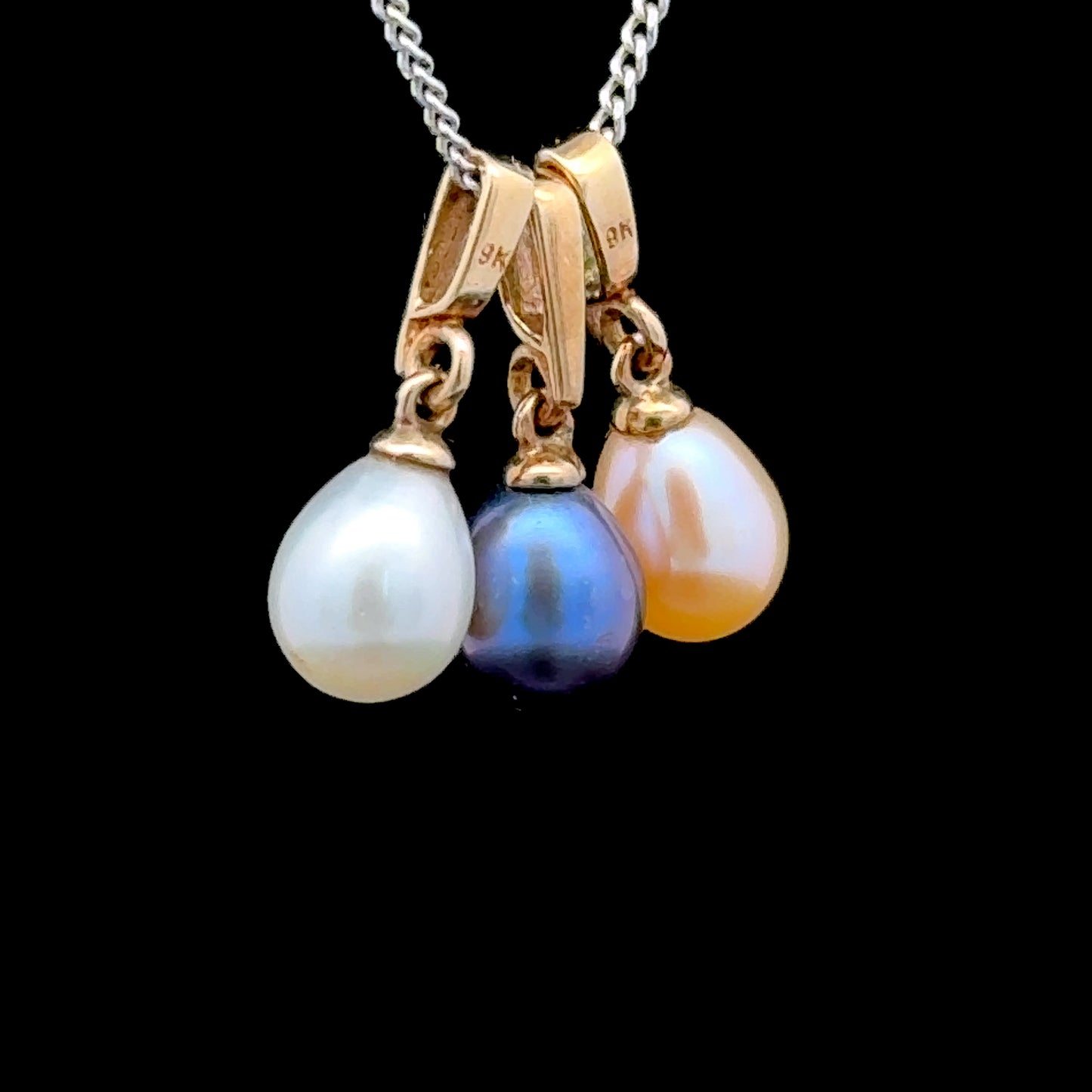 3x 9K Yellow Gold Pearl Pendants