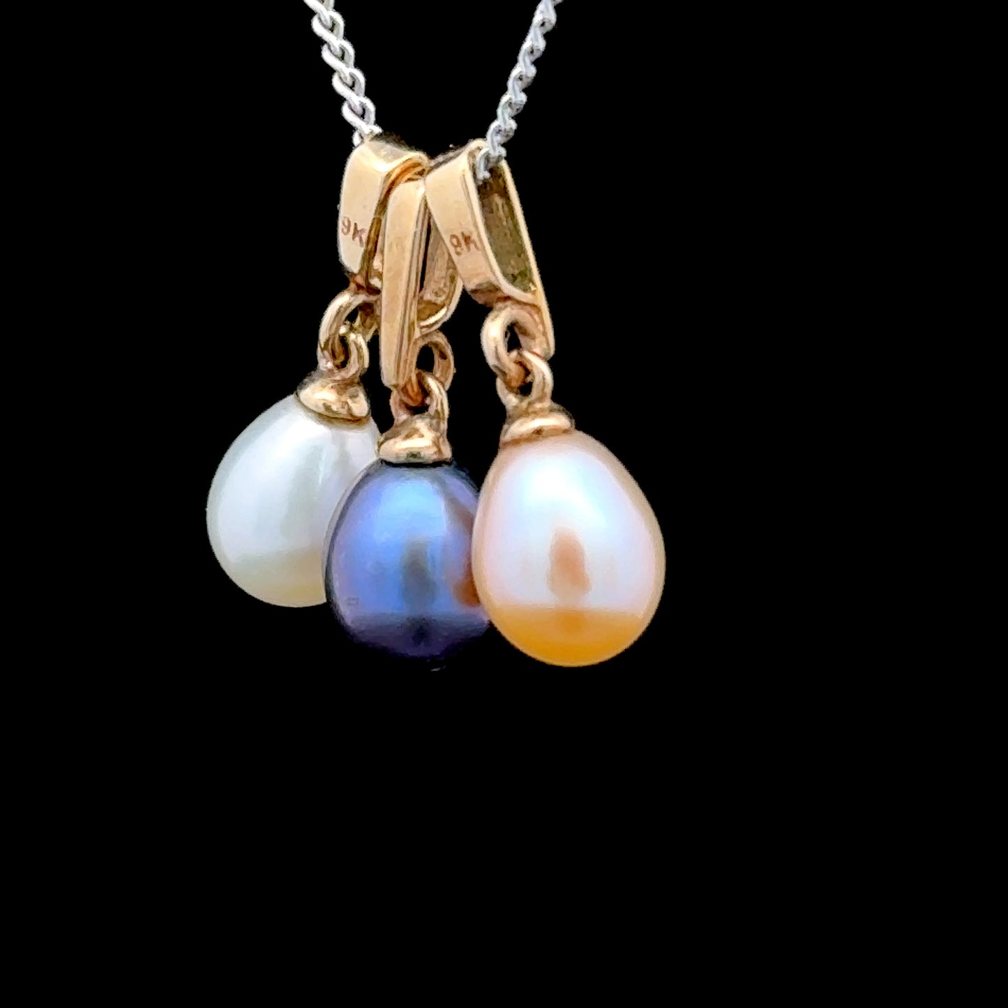 3x 9K Yellow Gold Pearl Pendants