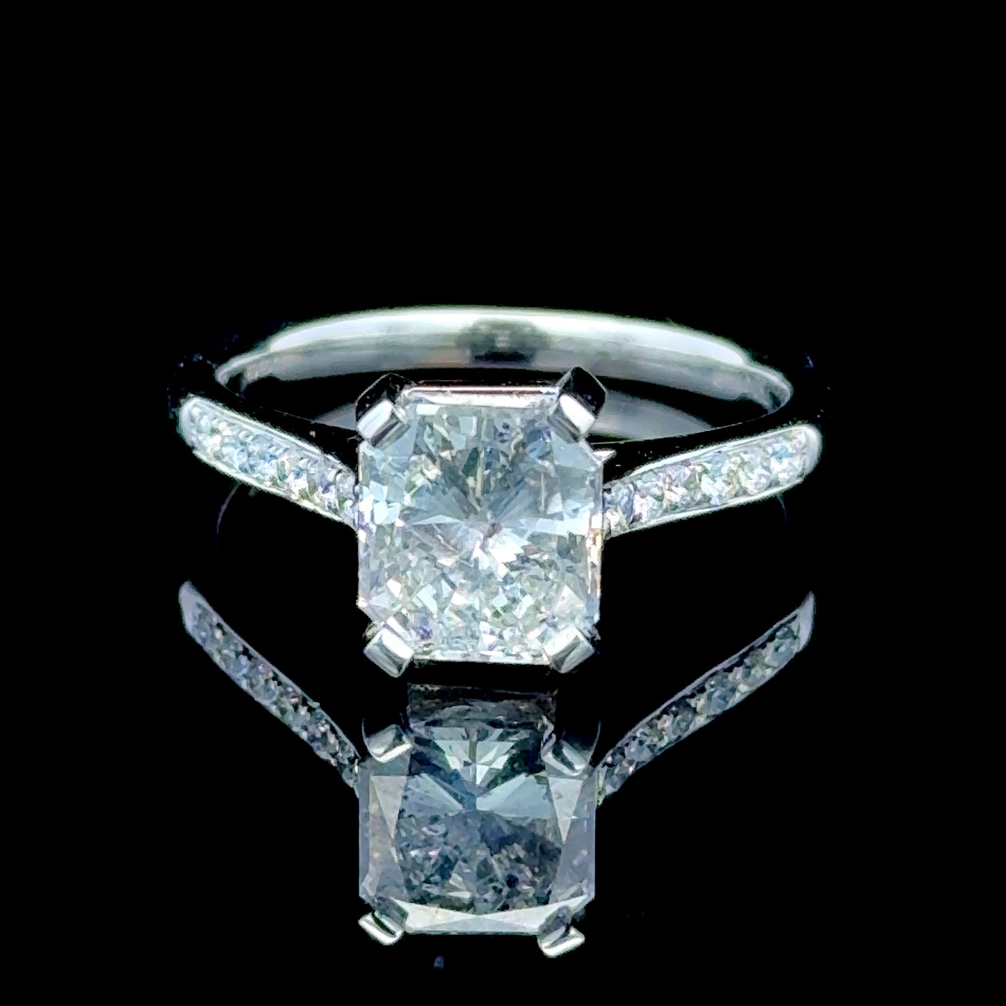 18K White Gold Radiant Cut Diamond Solitaire Ring APPX 2.02 CTS